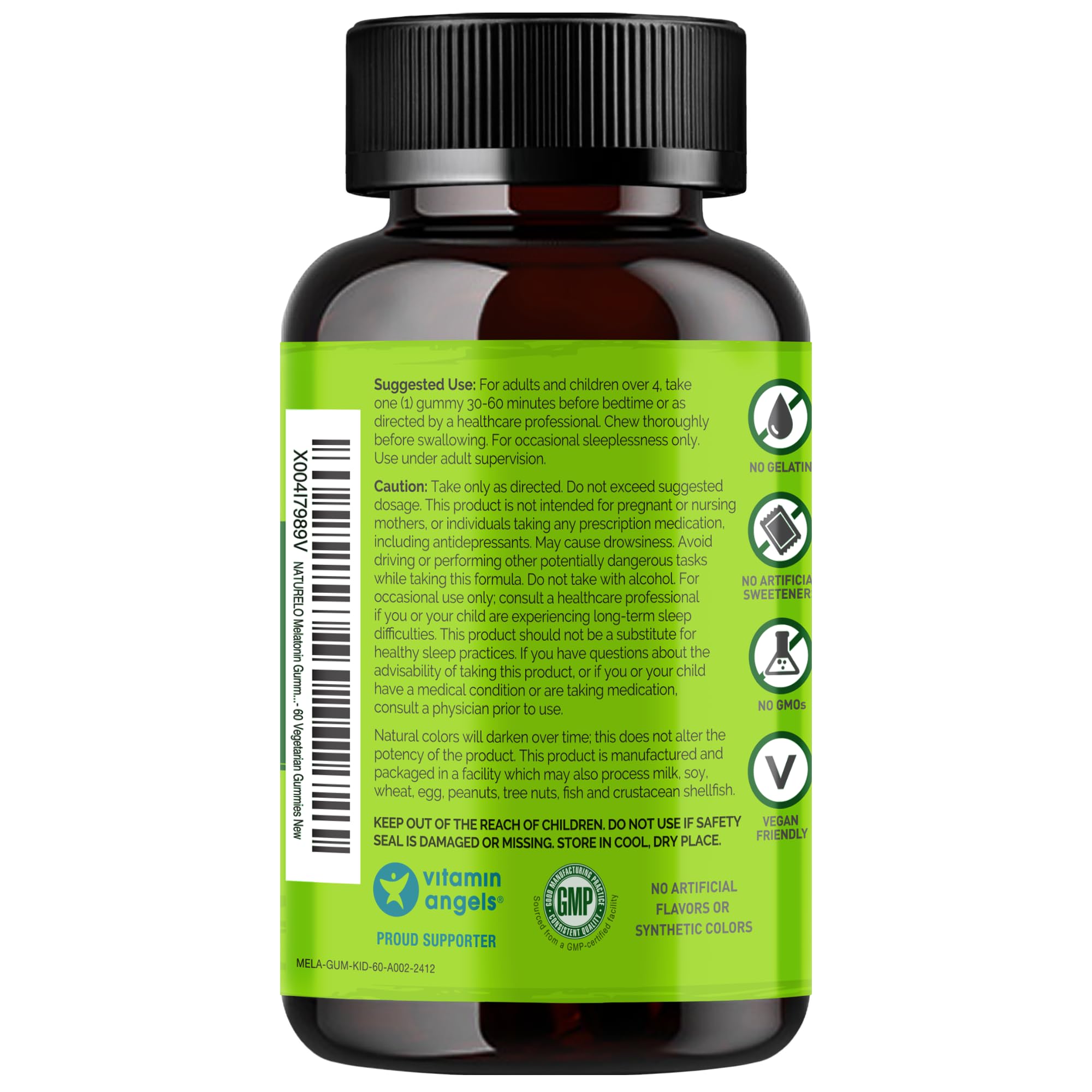 NATURELO Melatonin Sleep Gummies for Kids bottle top view