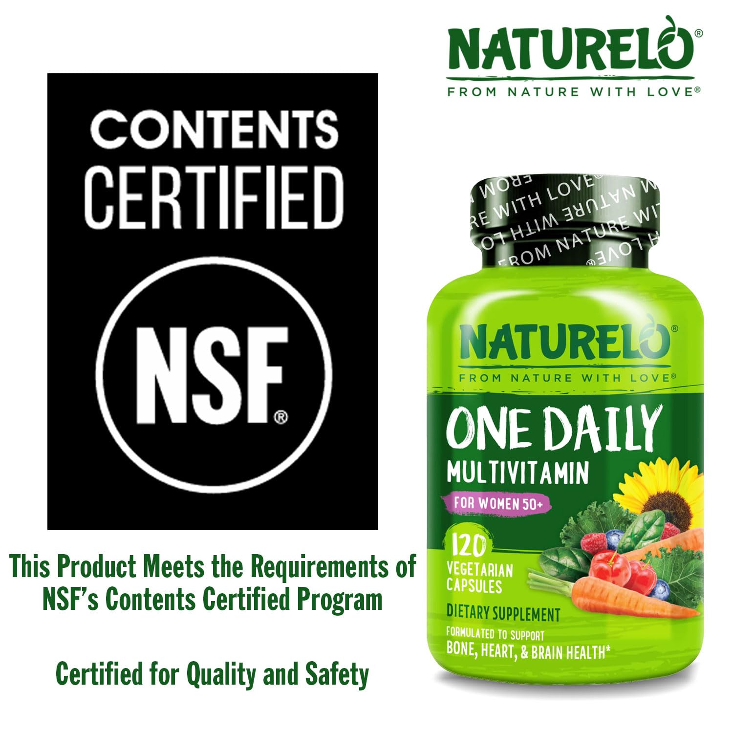 NATURELO Multivitamin for Women showing clean label ingredients