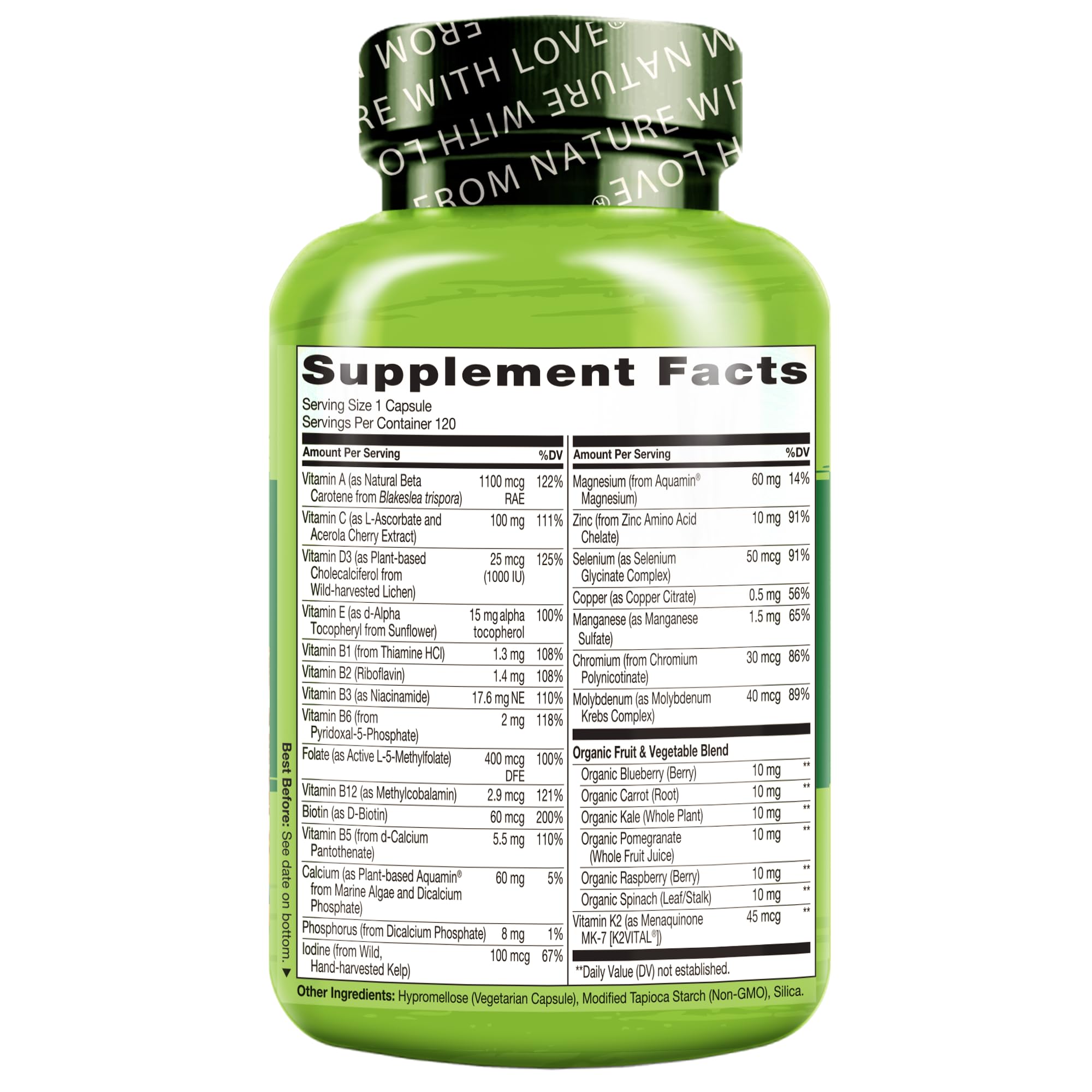 NATURELO Multivitamins for Men bottle with a green plant
