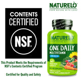 NATURELO Multivitamins for Men opened bottle showing capsules