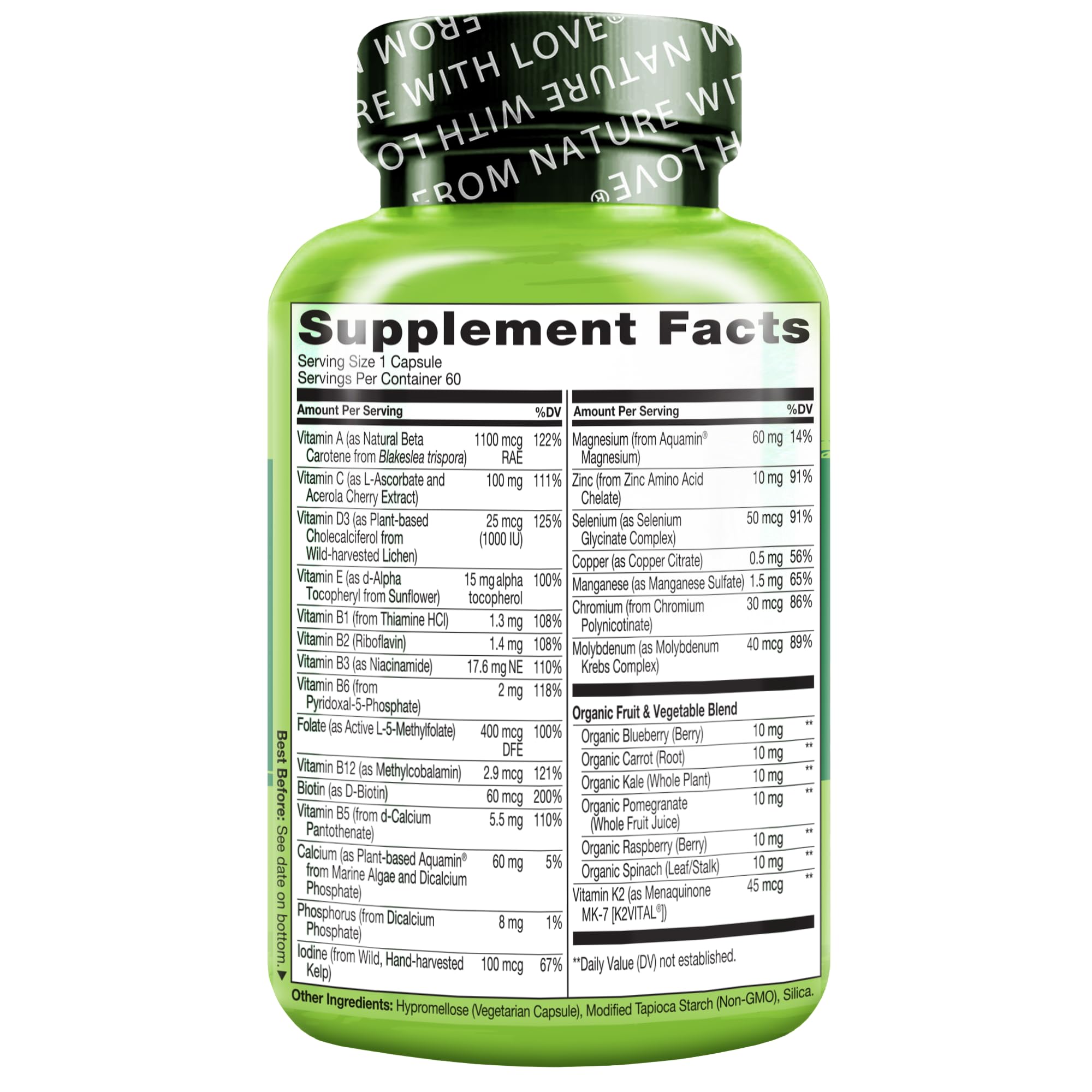 NATURELO Multivitamins for Men packaging with clean label details