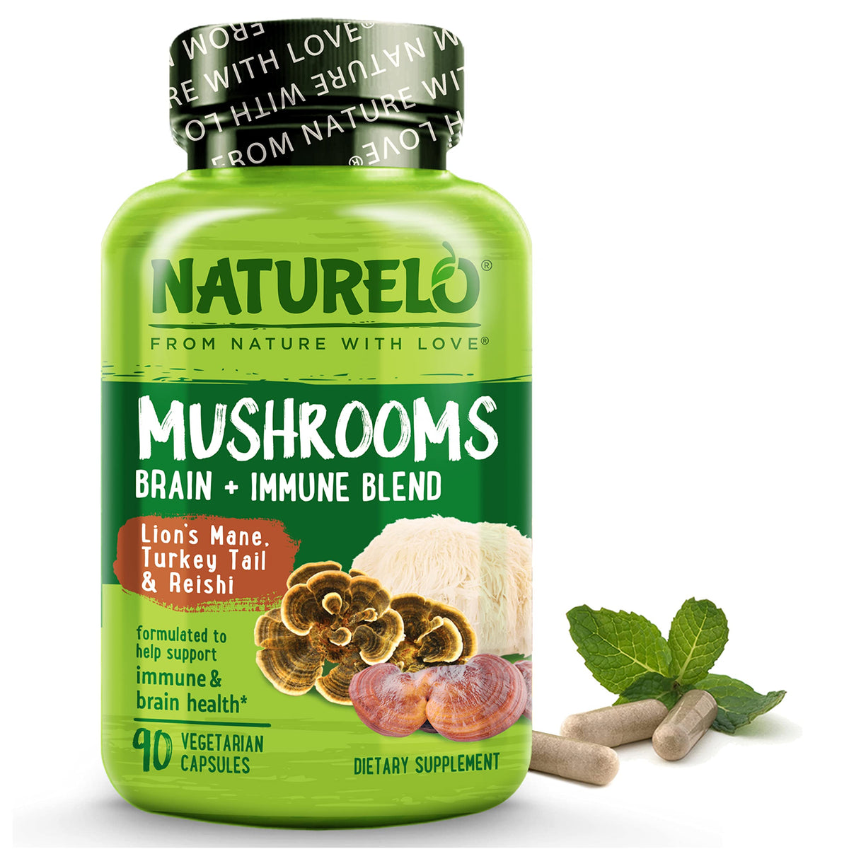 NATURELO Mushroom Complex supplement front view with label