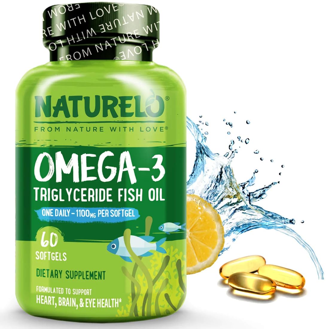 NATURELO Omega-3 Fish Oil Supplements 1100mg front view