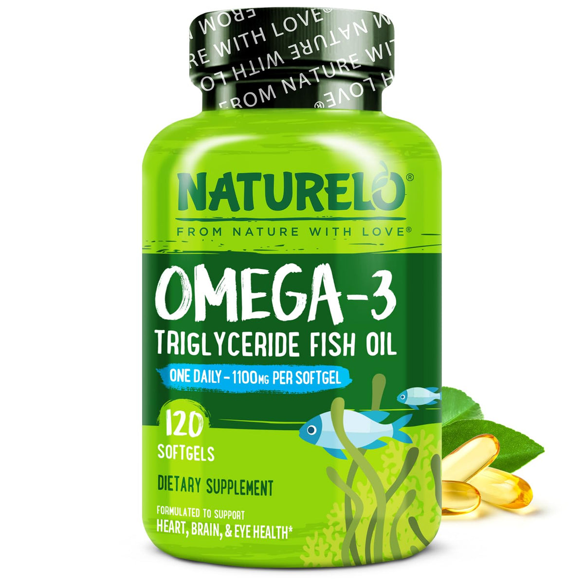 NATURELO Omega-3 Fish Oil Supplements 1100mg front view
