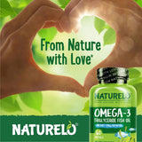 NATURELO Omega-3 Fish Oil Supplements bottle with measuring spoon