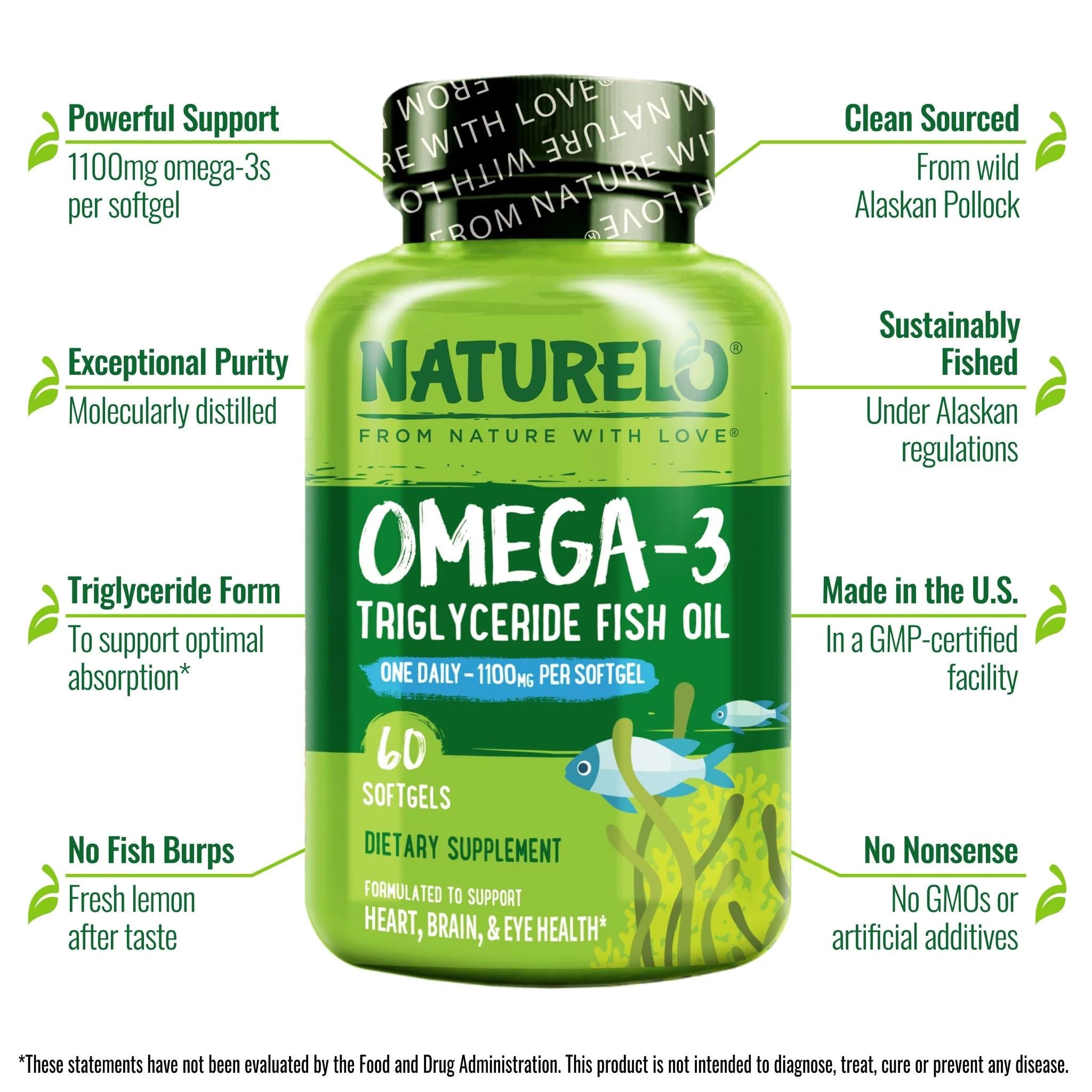 NATURELO Omega-3 Fish Oil Supplements with lemon flavour