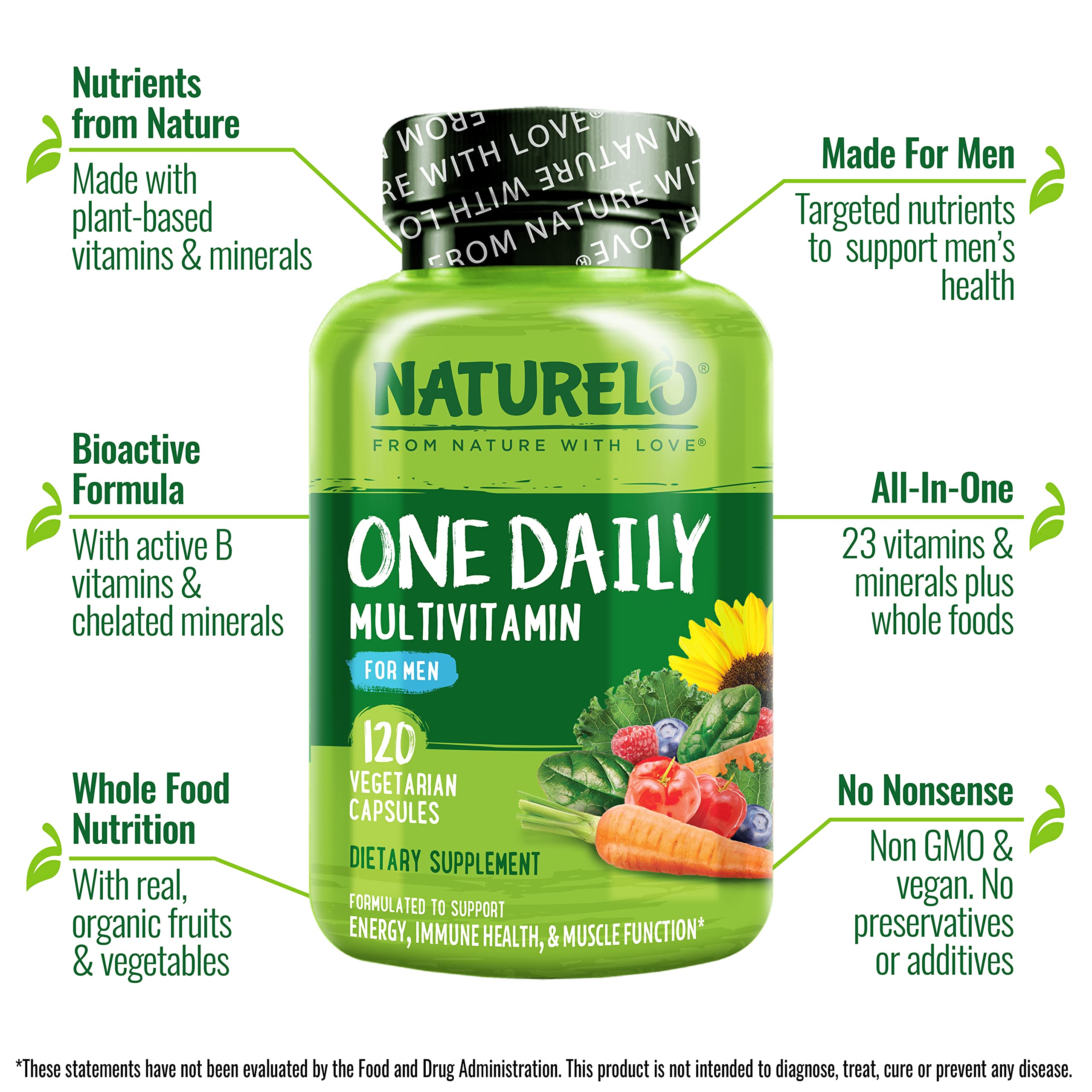 NATURELO One Daily Multivitamin for Men capsules in hand
