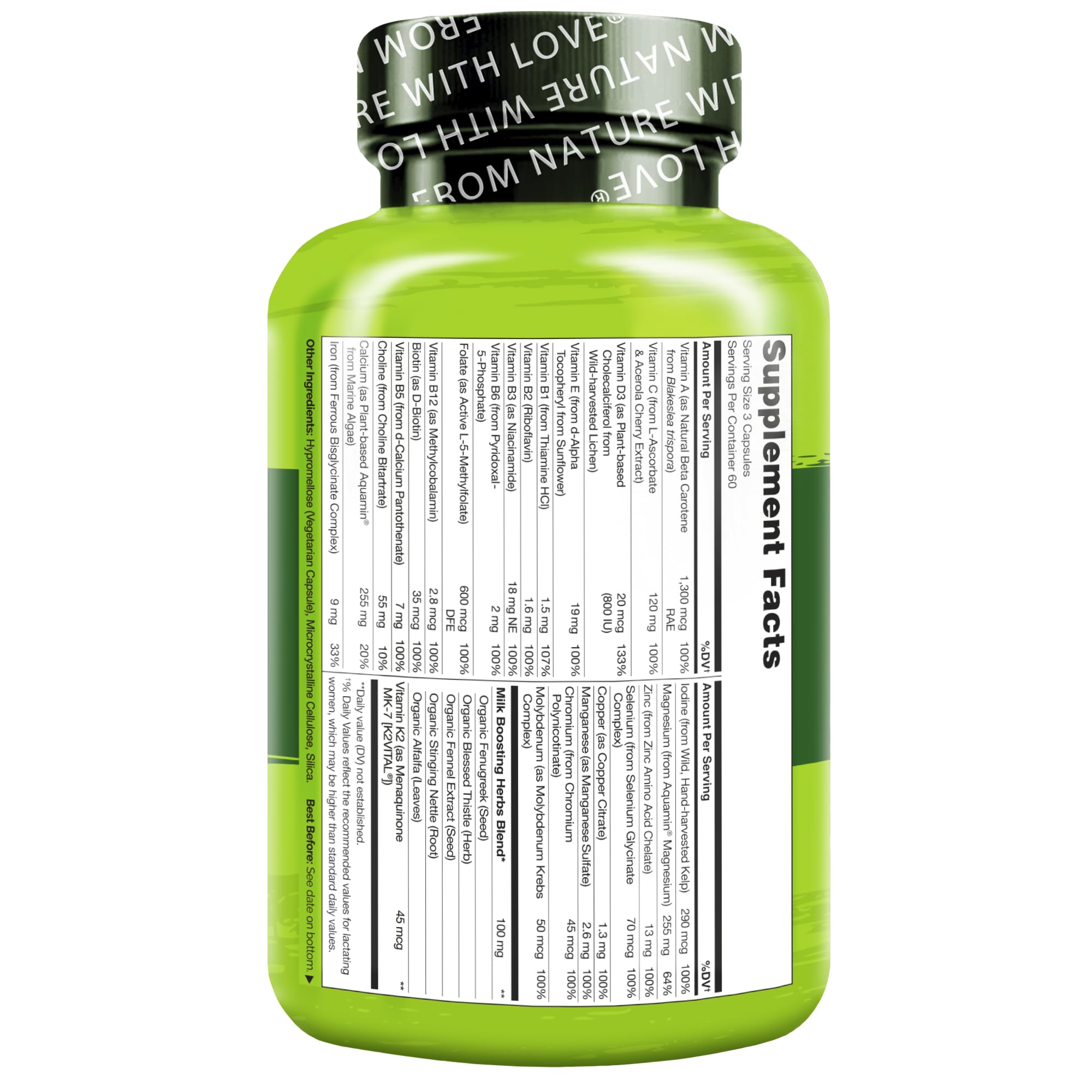 NATURELO Postnatal Multivitamins 216g capsule close-up