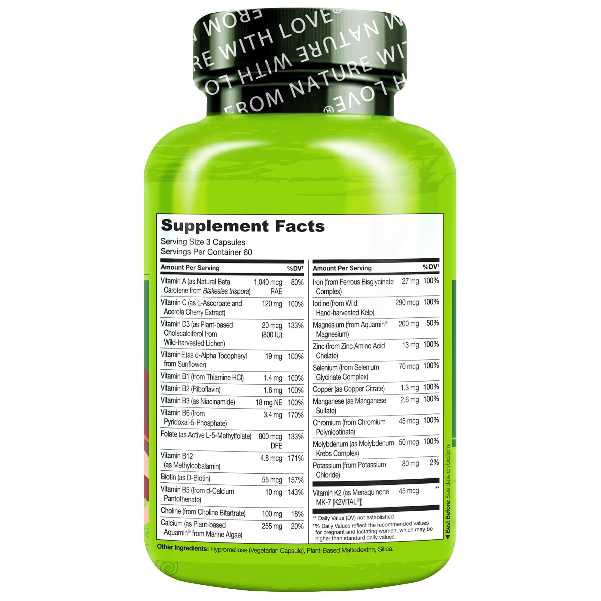 NATURELO Prenatal Vitamins 216g on a kitchen counter