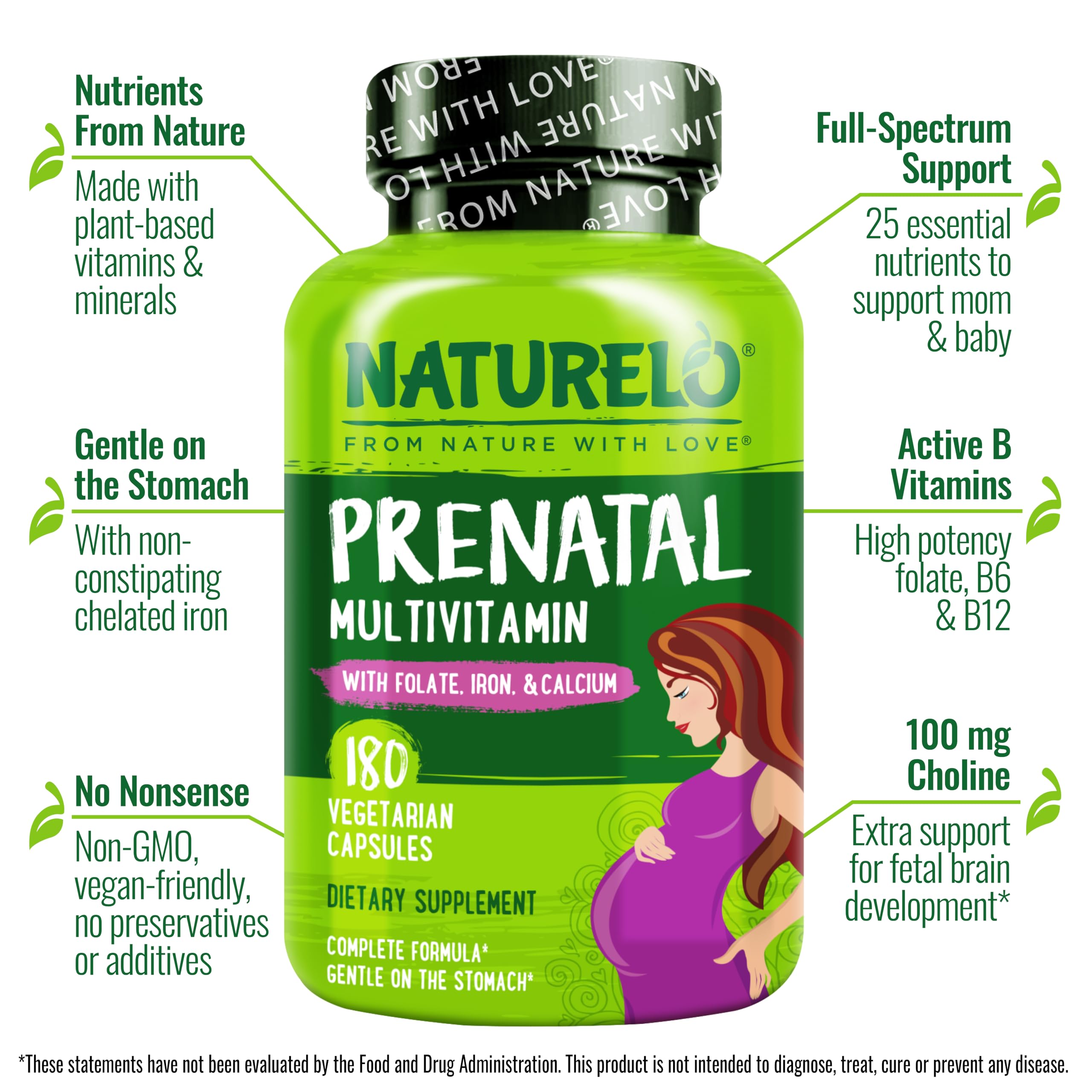 NATURELO Prenatal Vitamins 216g side view