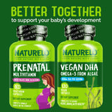 NATURELO Prenatal Vitamins 216g with a glass of water