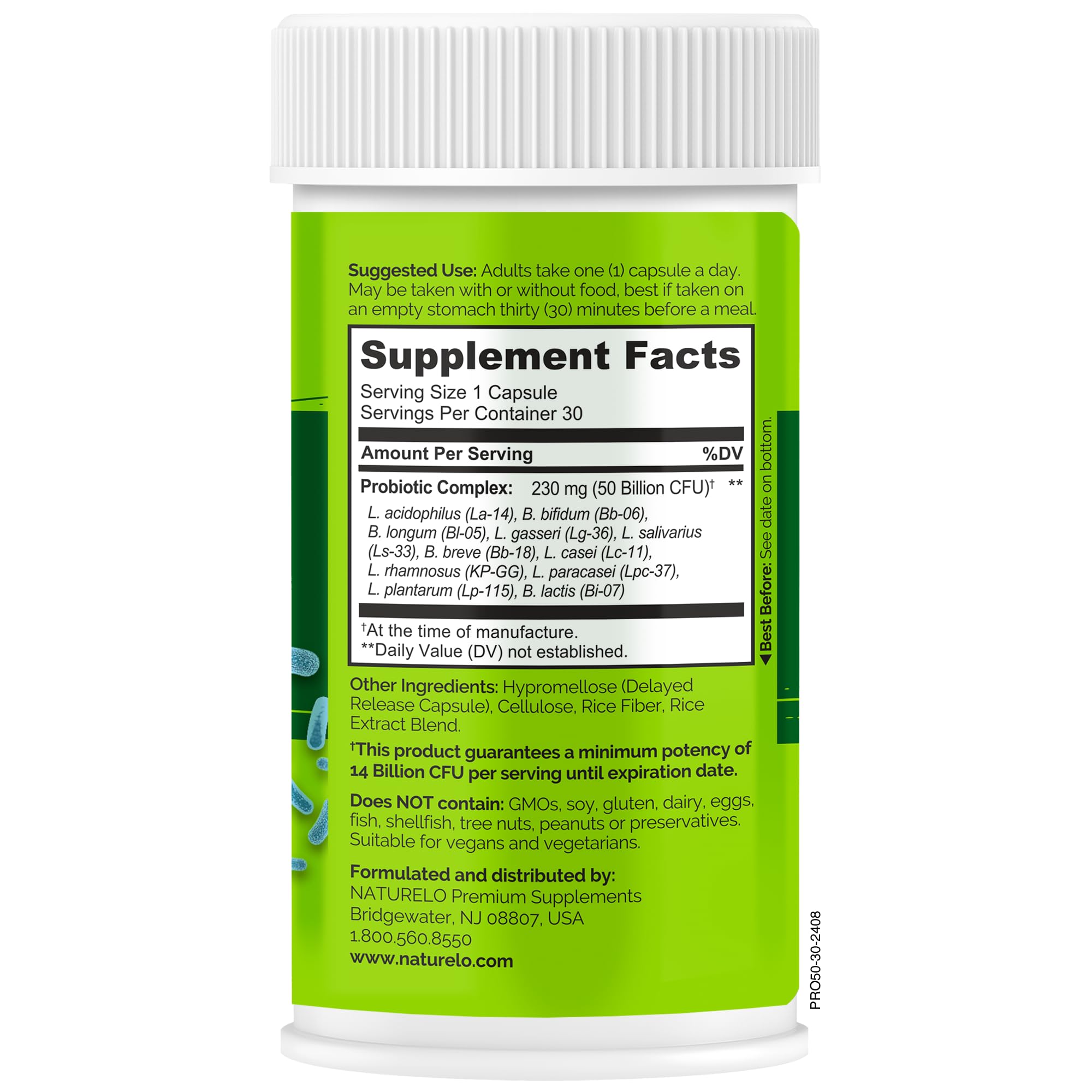 NATURELO Probiotic Capsules 60 Count close-up of capsules