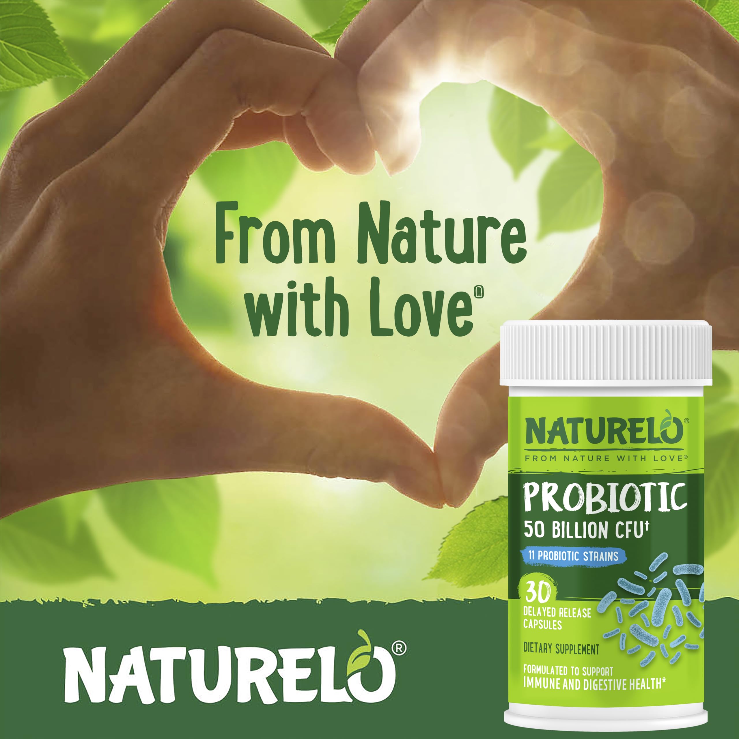NATURELO Probiotic Capsules 60 Count opened bottle