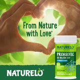 NATURELO Probiotic Capsules back view with ingredient list