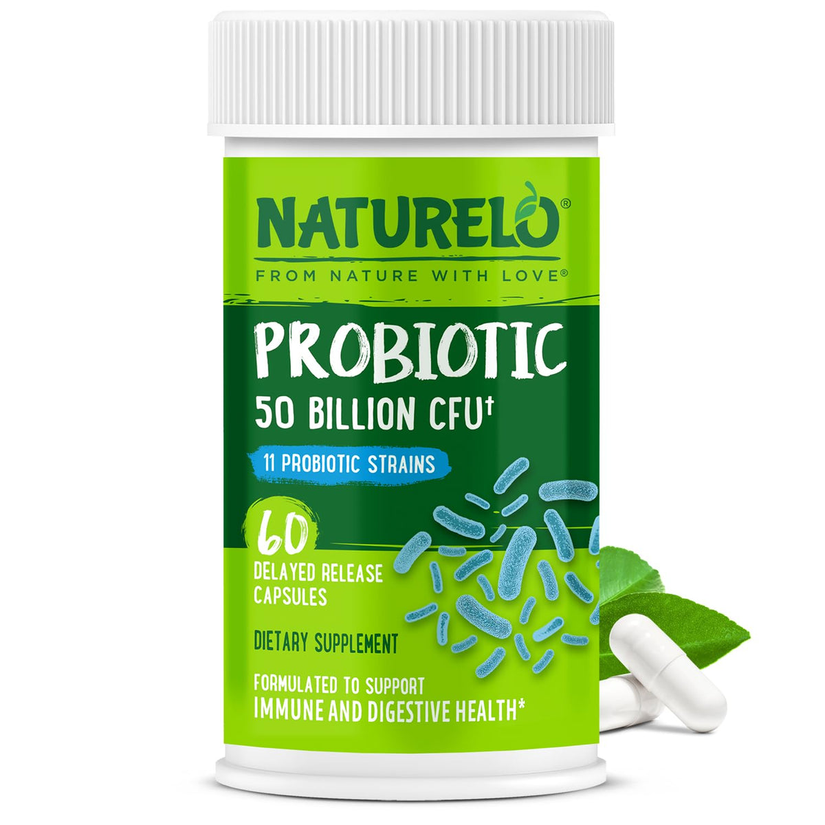NATURELO Probiotic Capsules bottle front view