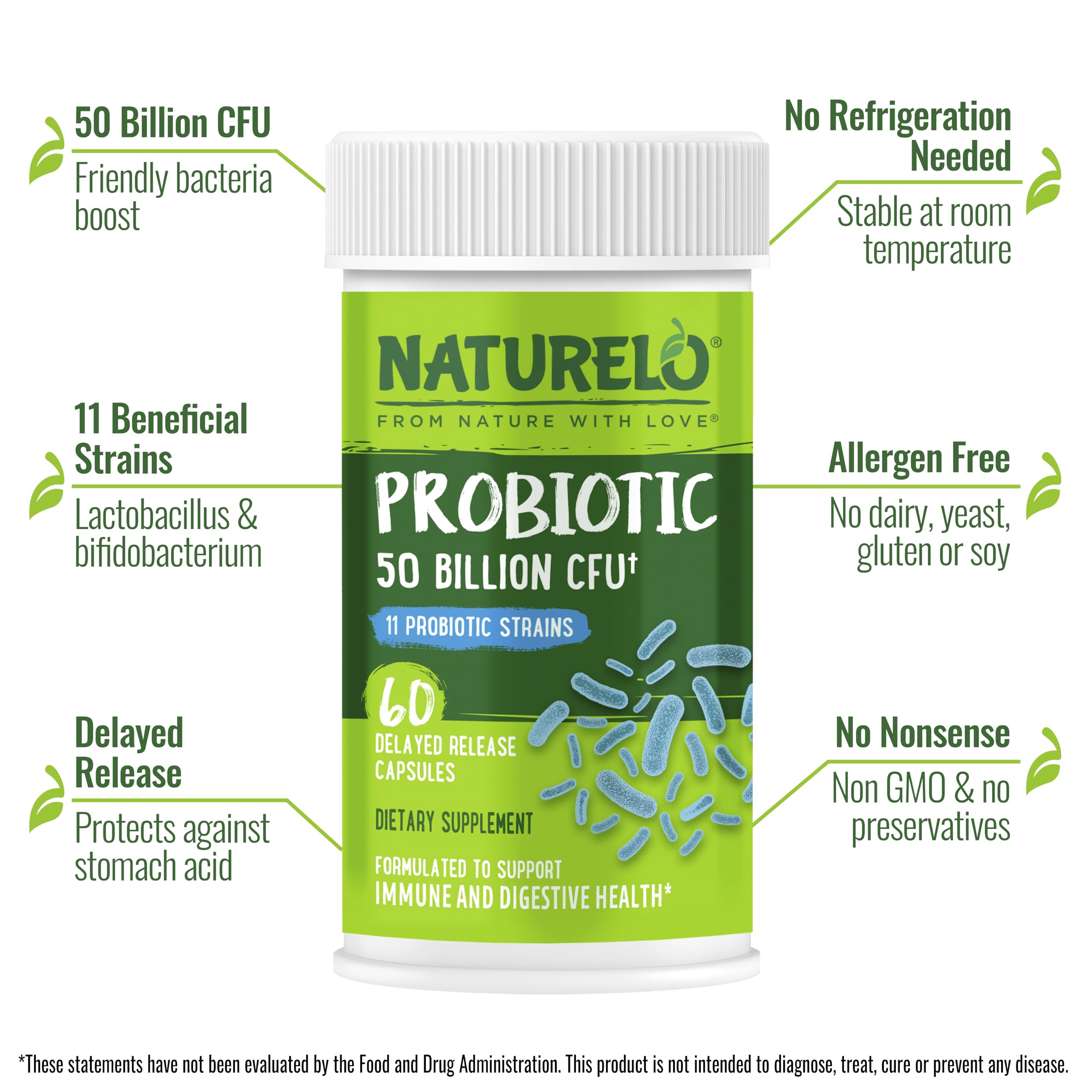 NATURELO Probiotic Capsules side view showing label