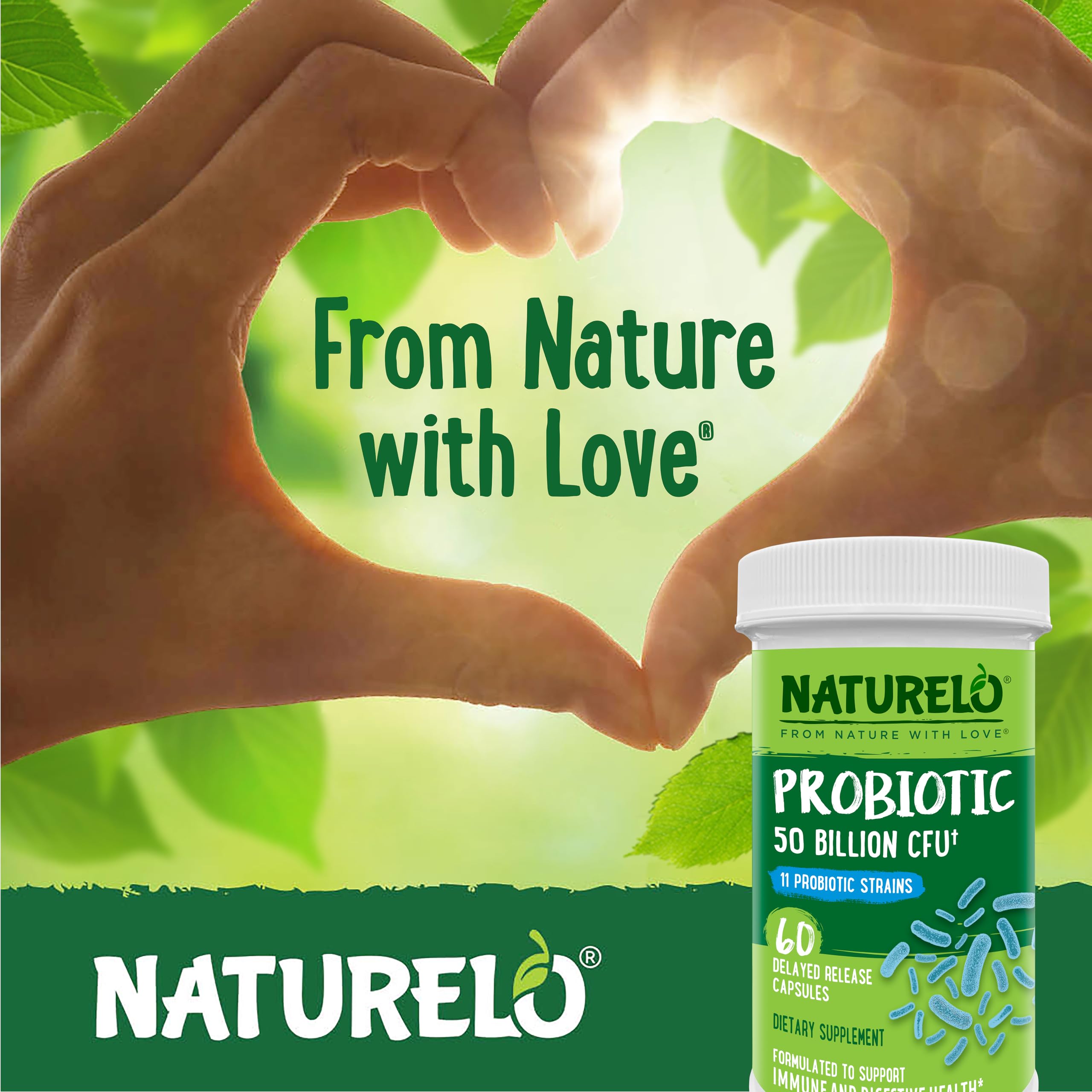 NATURELO Probiotic Capsules with a glass of water