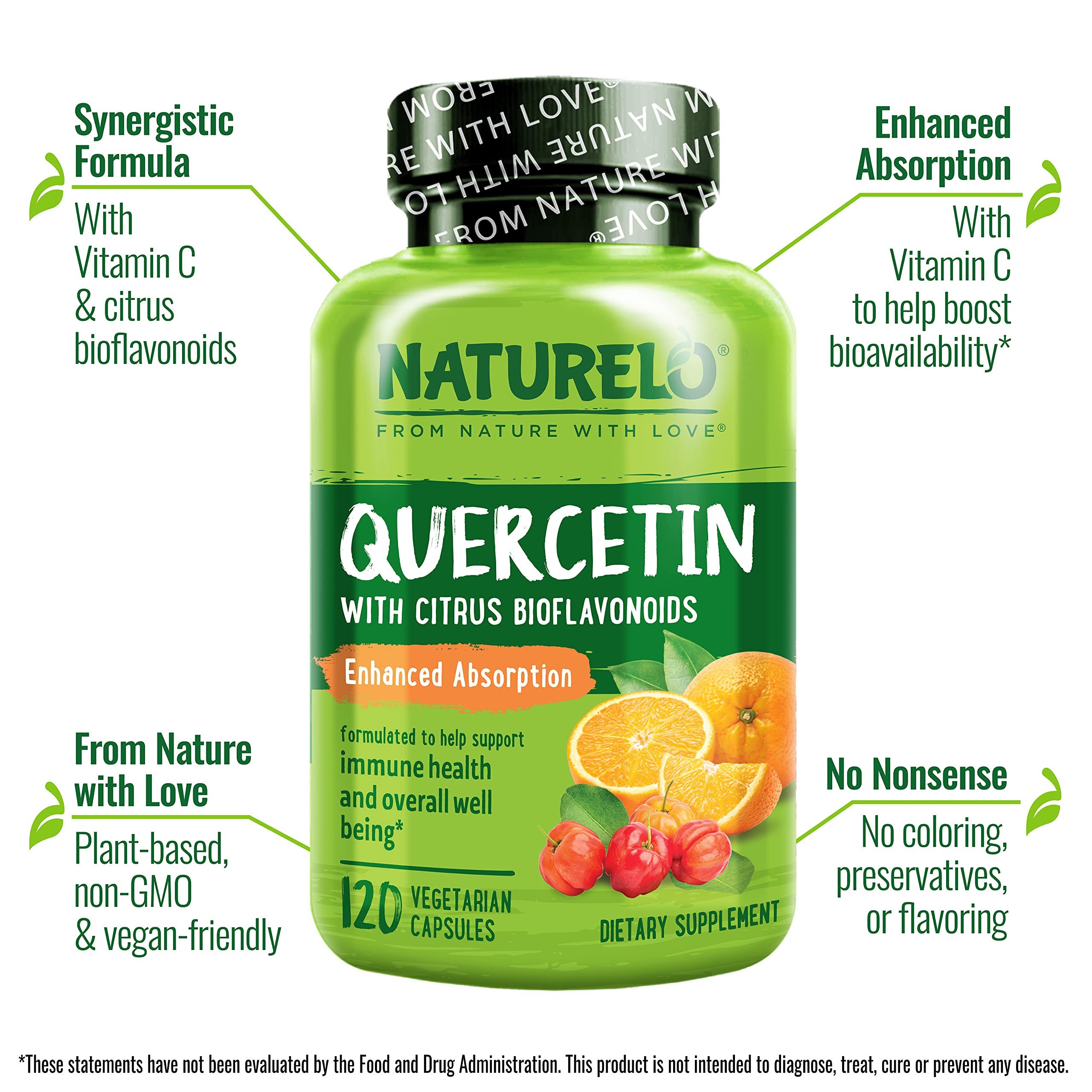 NATURELO Quercetin with Vitamin C & Bioflavonoids packaging