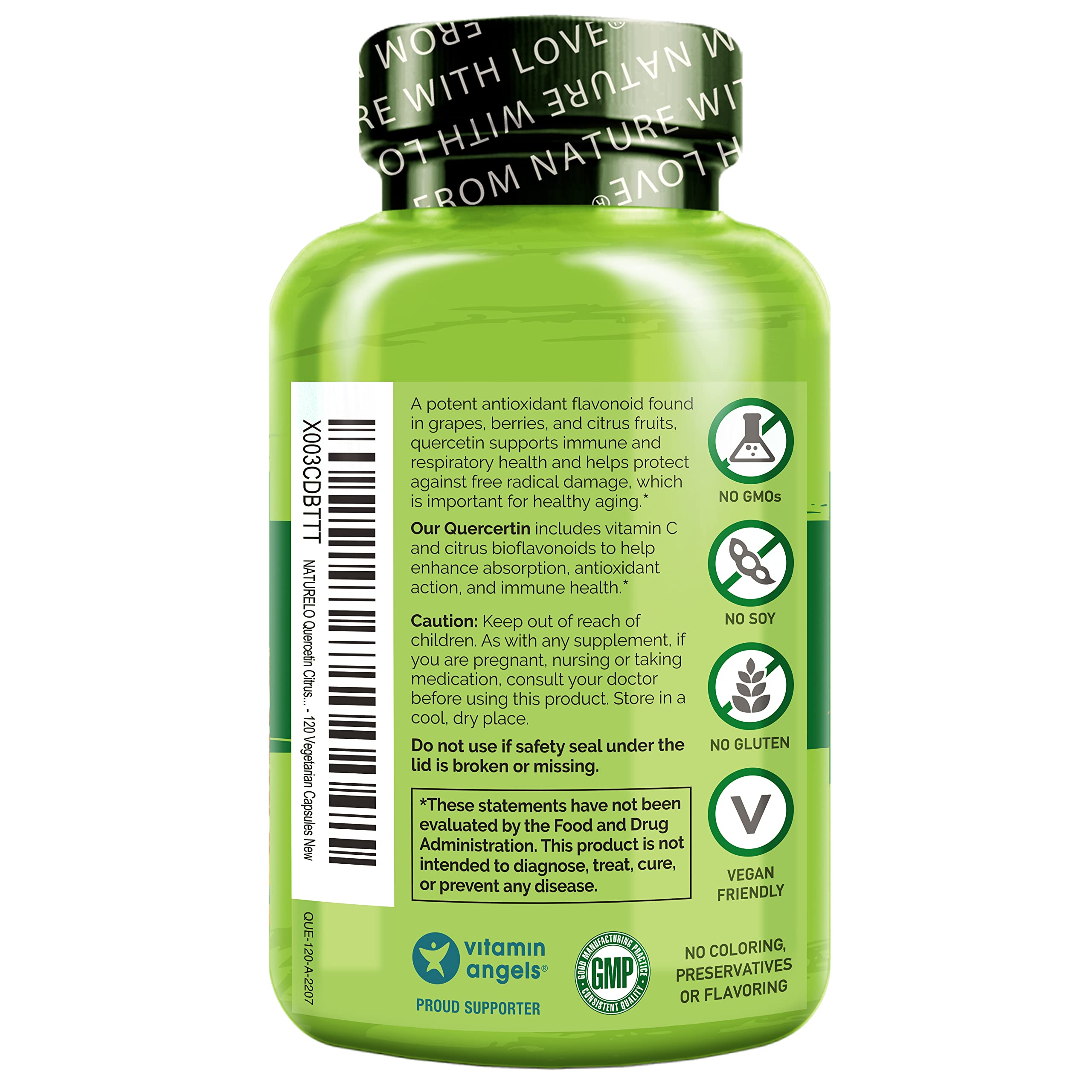 NATURELO Quercetin with Vitamin C & Bioflavonoids side view