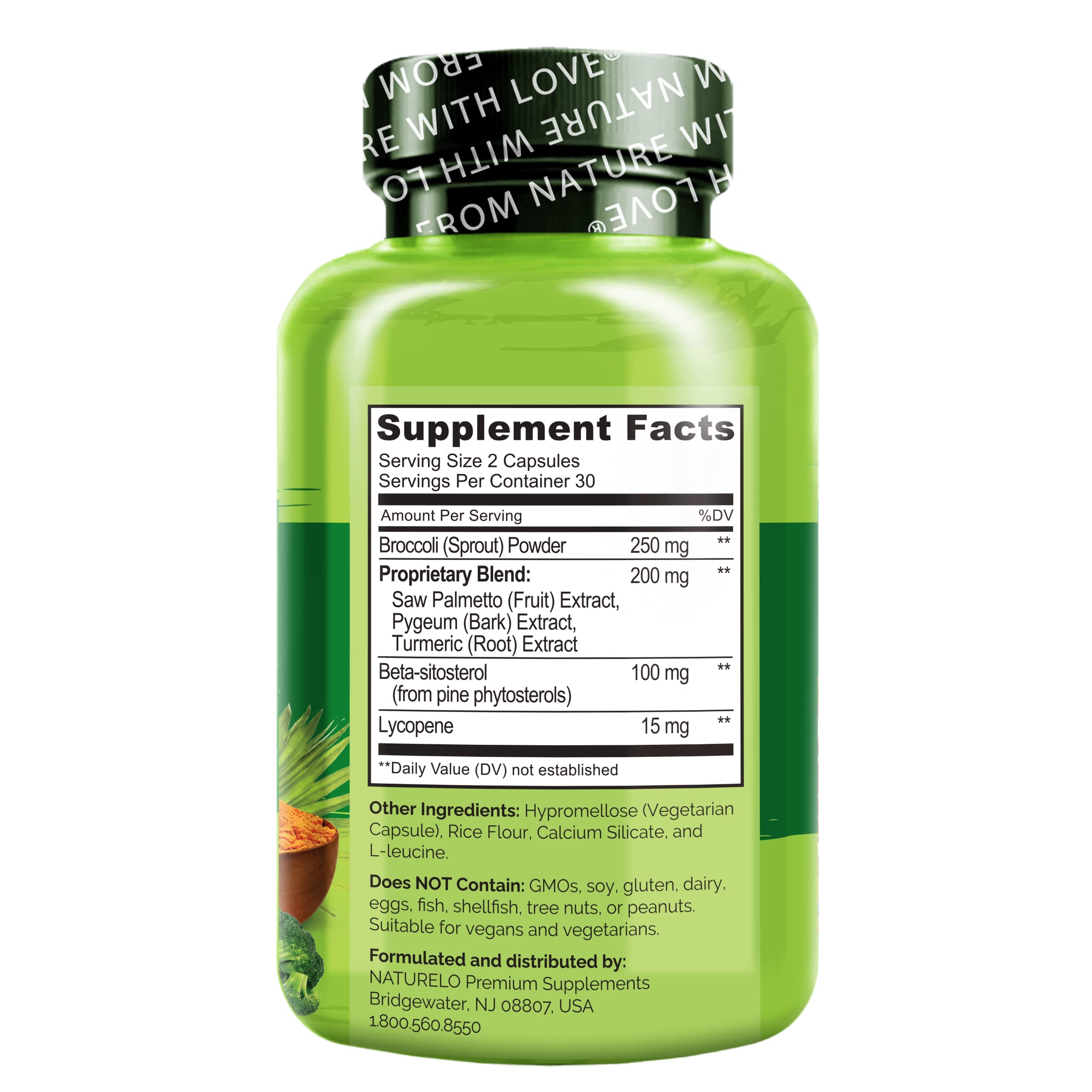 NATURELO Saw Palmetto Supplement bottle top view