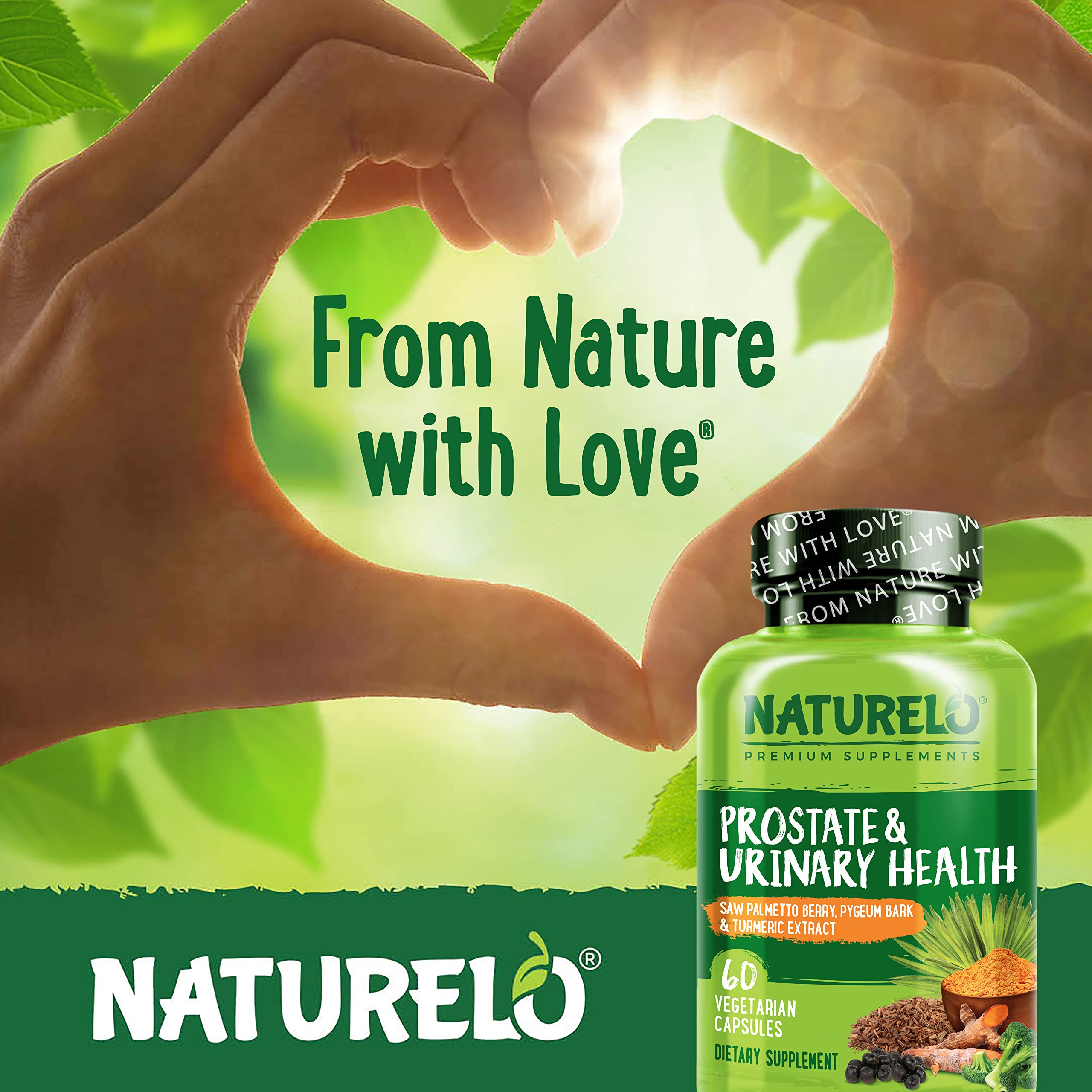 NATURELO Saw Palmetto Supplement lifestyle scene with a glass of water
