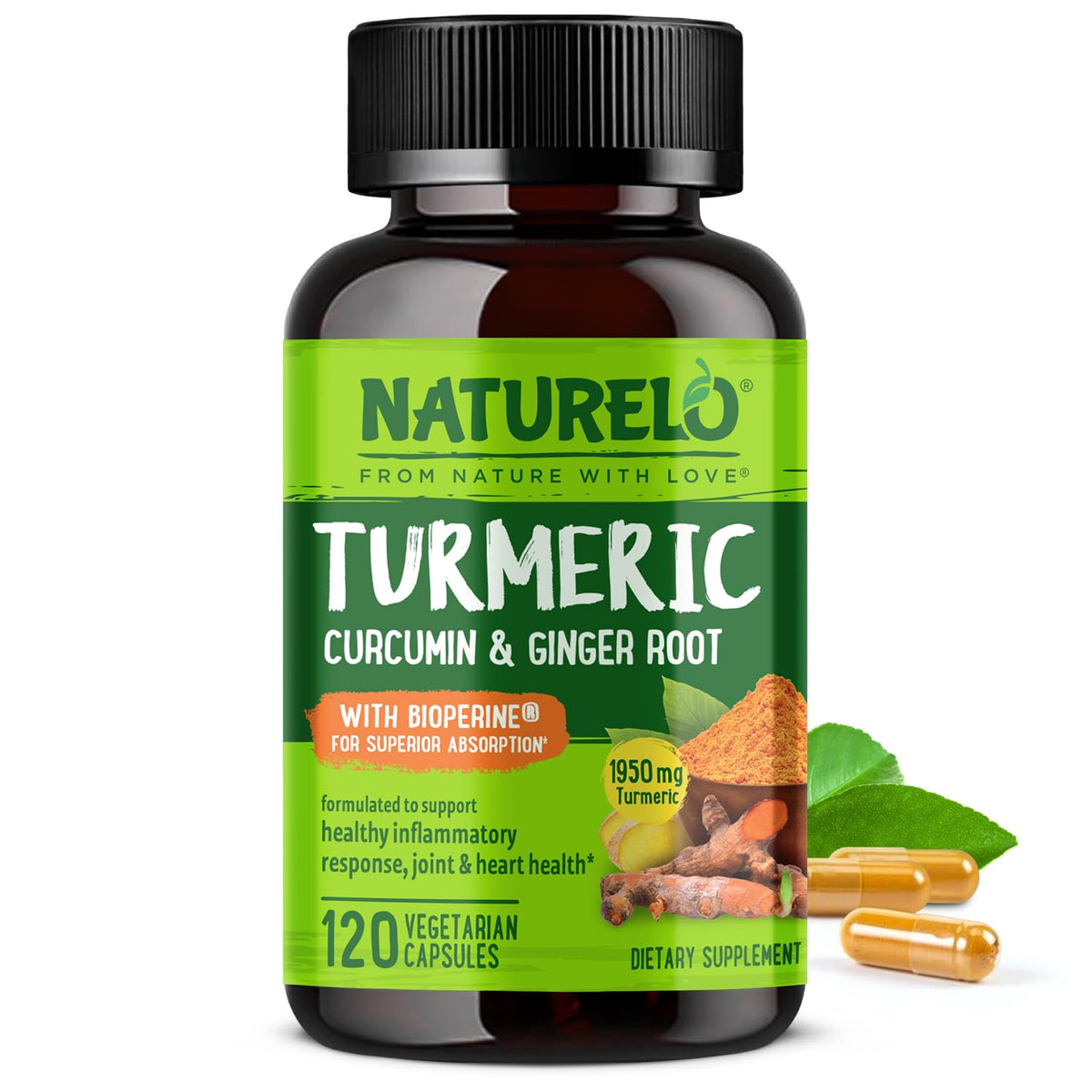 NATURELO Turmeric Joint Support Supplement 60 Capsules front view
