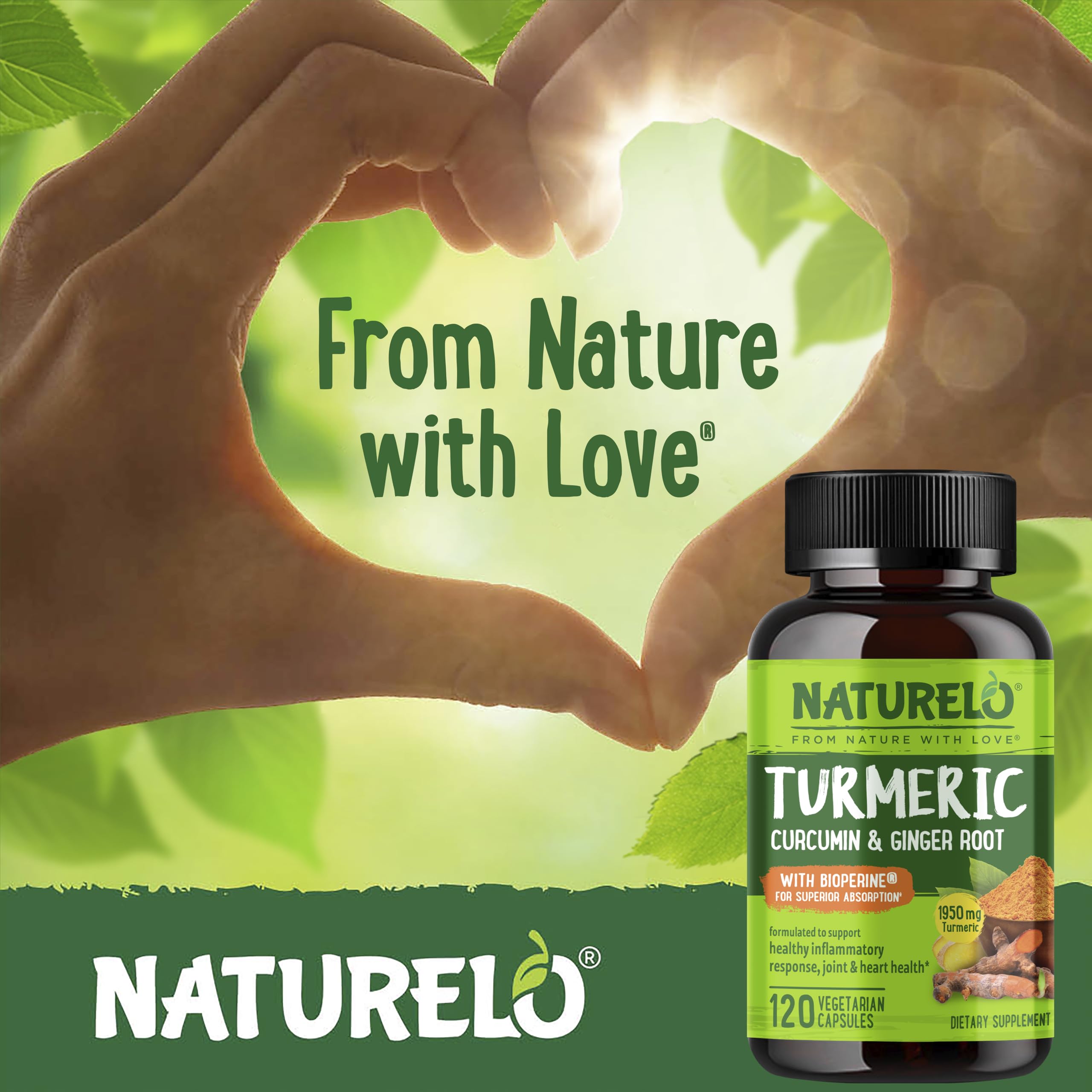 NATURELO Turmeric Joint Support Supplement on a wooden table