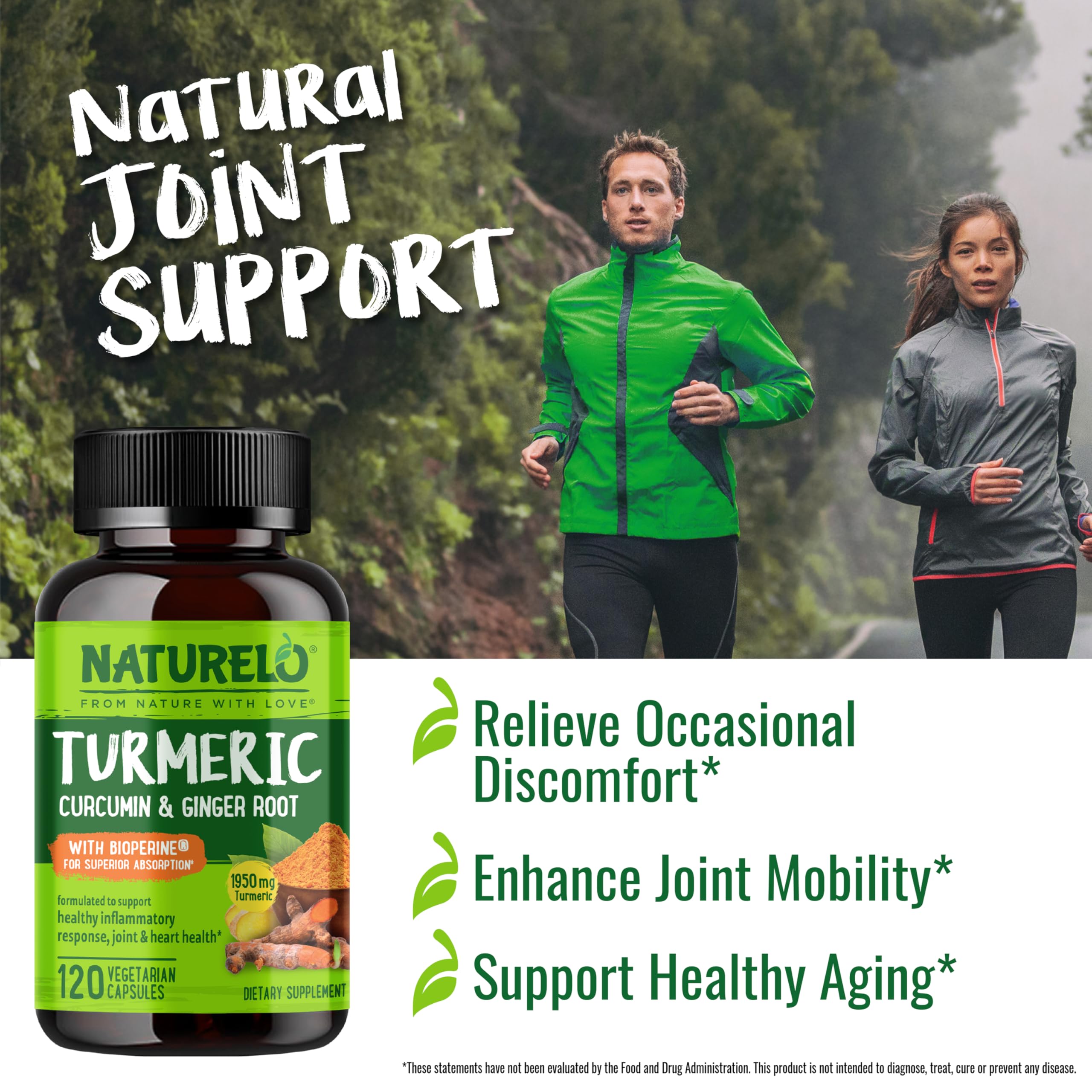 NATURELO Turmeric Supplement capsules close-up