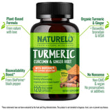 NATURELO Turmeric Supplement capsules in bottle