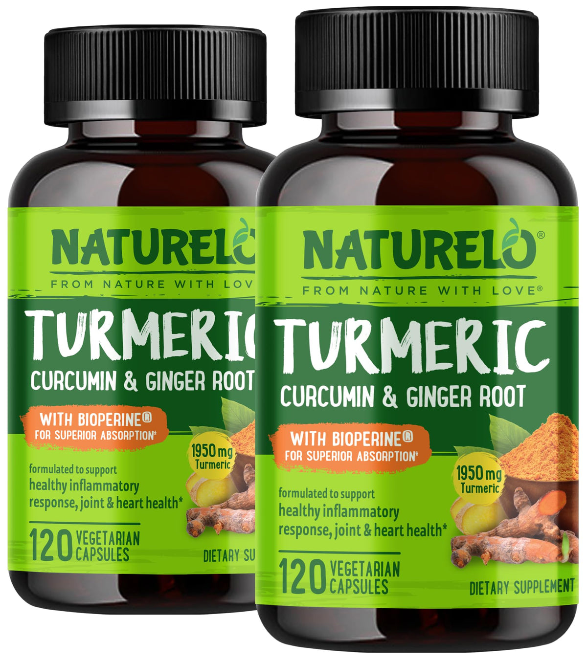 NATURELO Turmeric Supplement front view with label