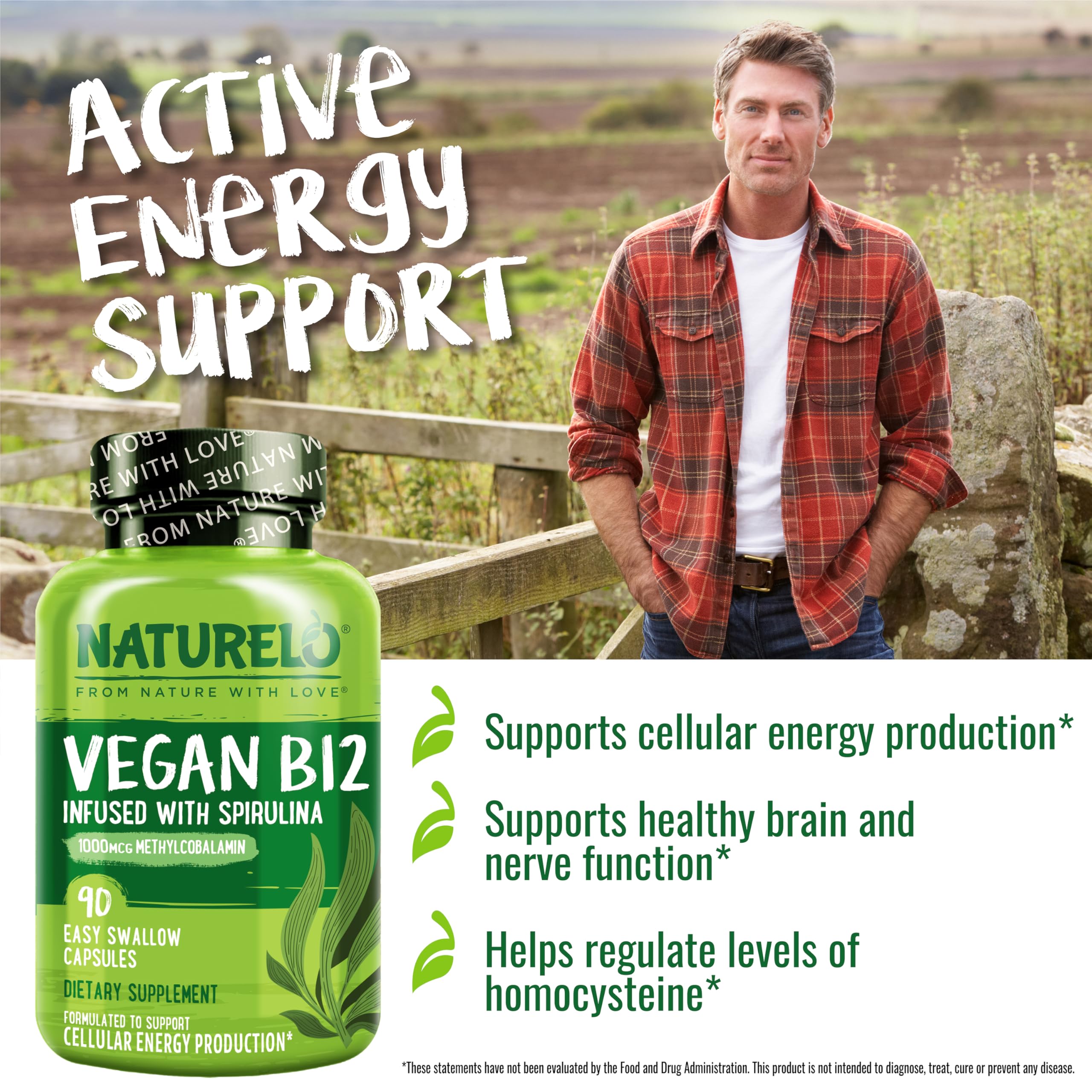 NATURELO Vegan B12 Supplement side view