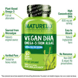 NATURELO Vegan DHA Supplement 110g ingredients list on label