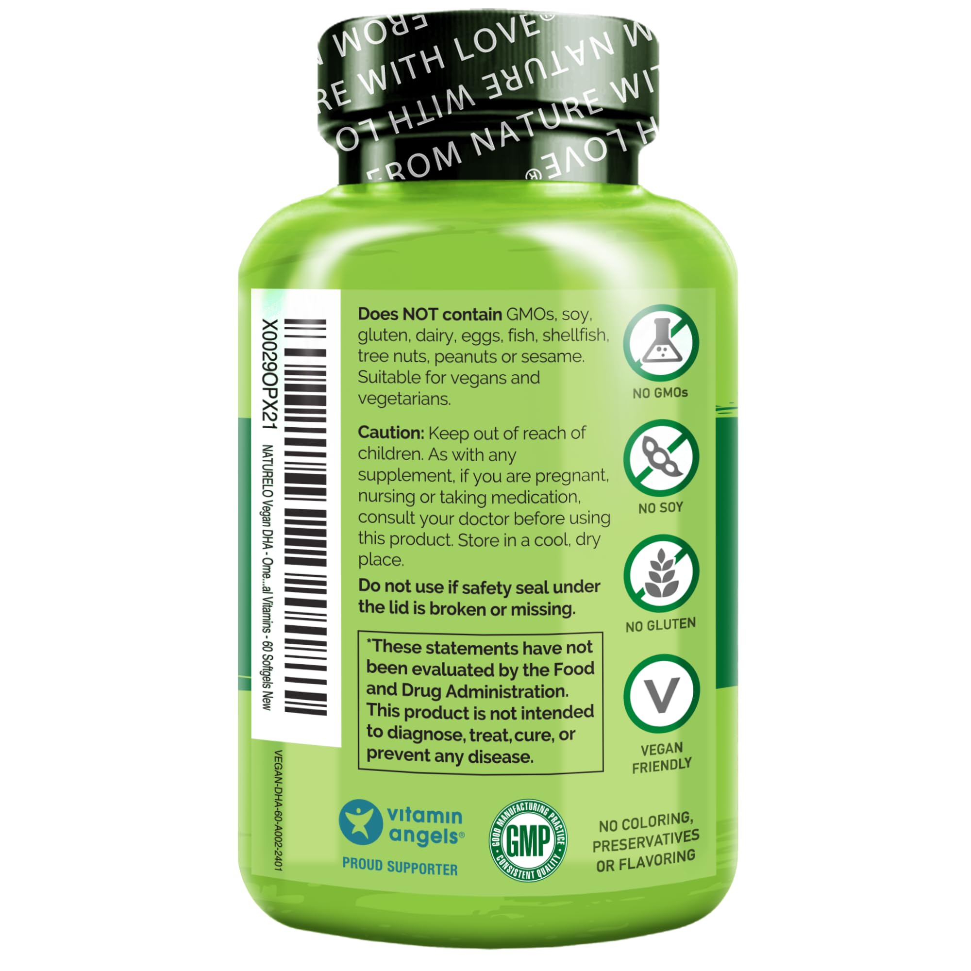 NATURELO Vegan DHA Supplement 110g side view of packaging