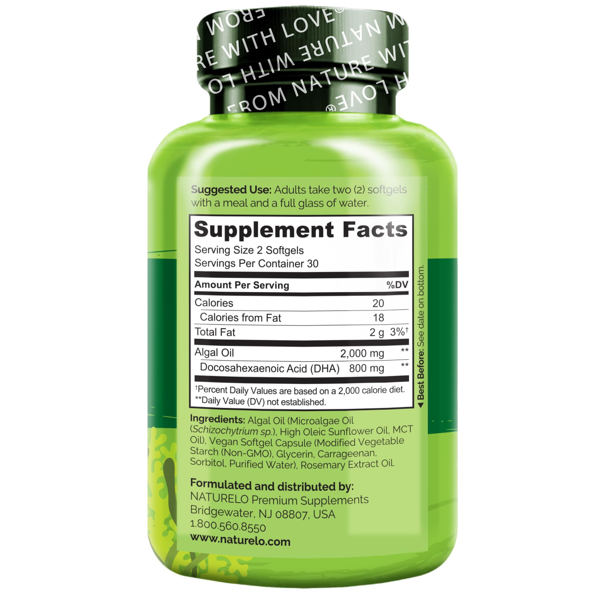 NATURELO Vegan DHA Supplement 110g softgel close-up