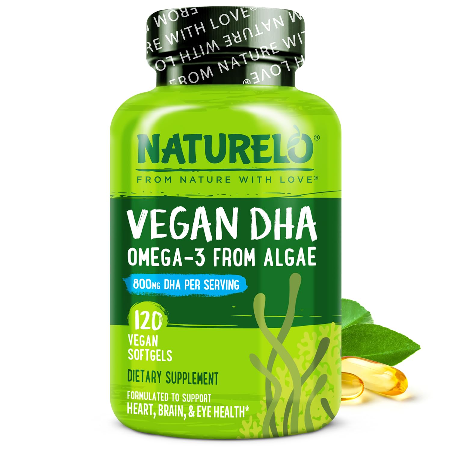 NATURELO Vegan DHA Supplement 60 softgels front view