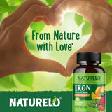 NATURELO Vegan Iron Supplement 25mg in a natural setting