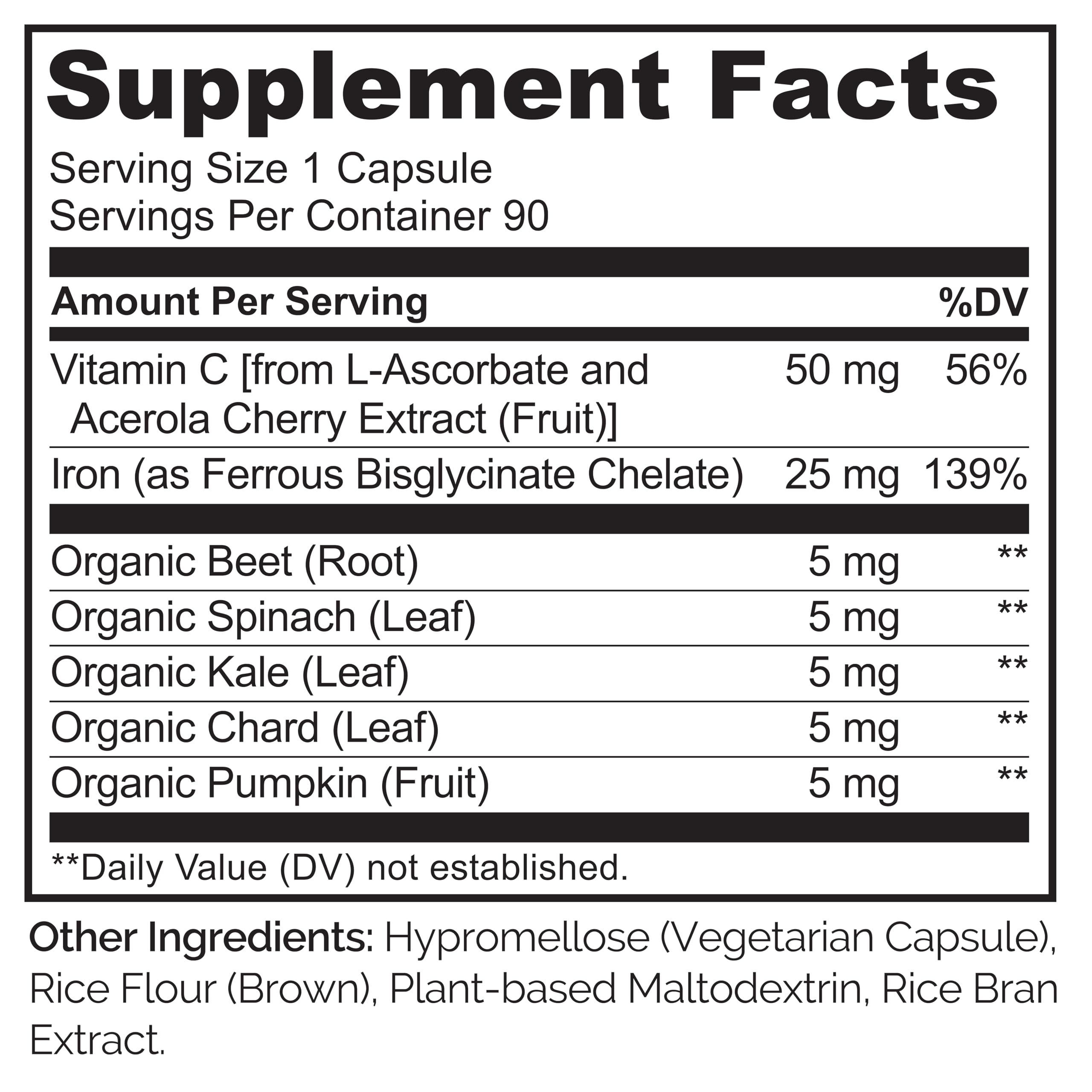 NATURELO Vegan Iron Supplement 25mg side view showing capsule
