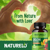 NATURELO Vegan Iron Supplement 25mg with organic vegetables