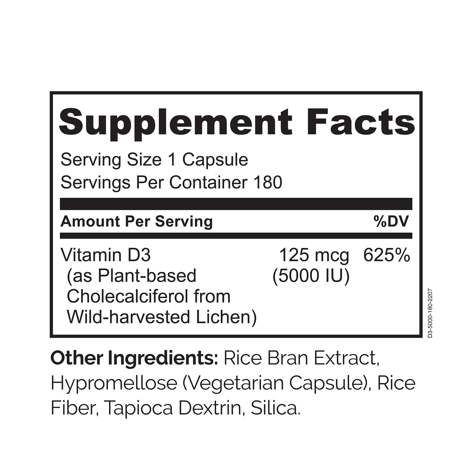 NATURELO Vegan Vitamin D3 5000 IU side view of bottle