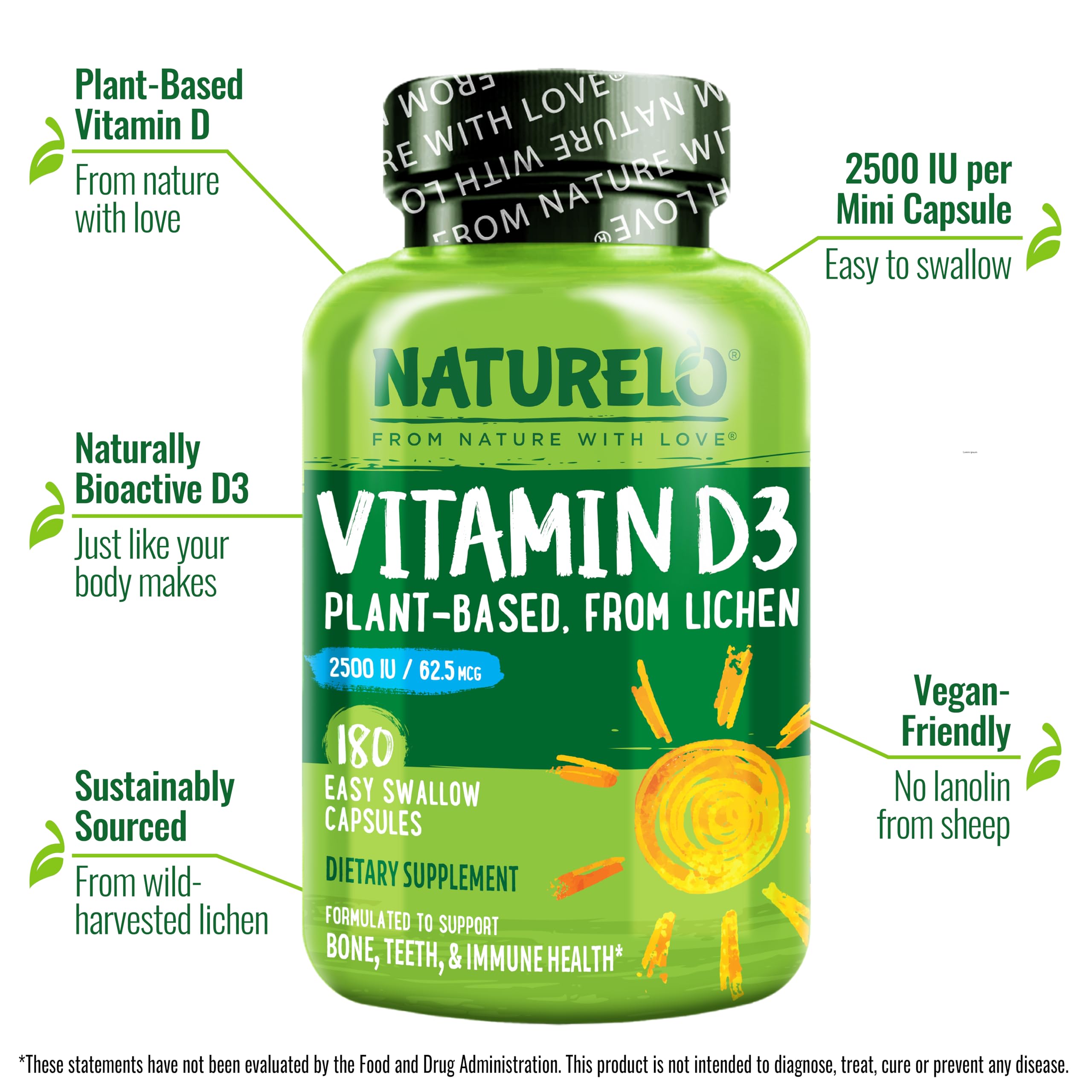 NATURELO Vegan Vitamin D3 68g side view