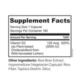 NATURELO Vegan Vitamin D3 supplement bottle side view