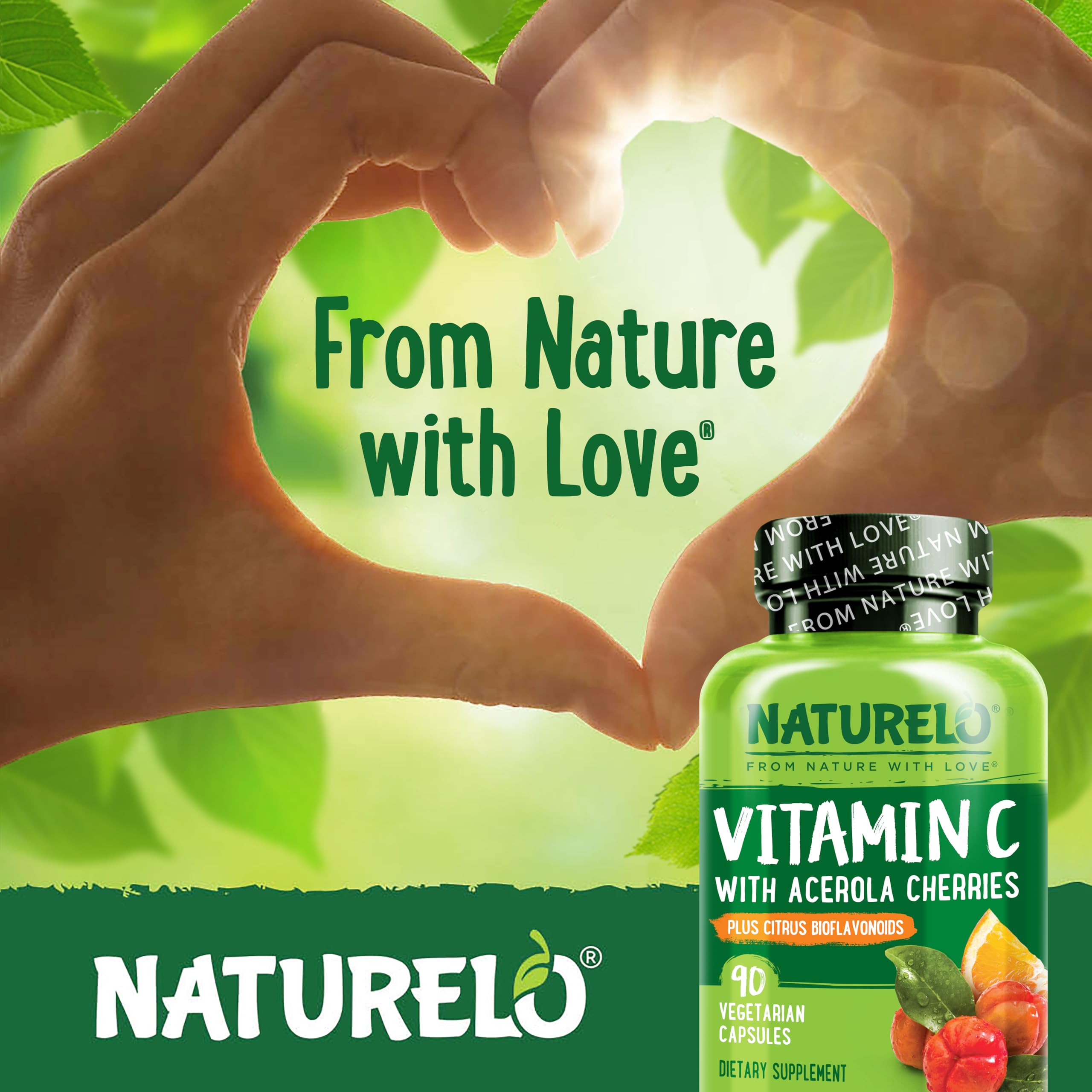 NATURELO Vitamin C Supplement 108g on a wooden table