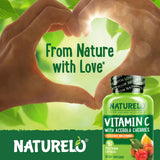 NATURELO Vitamin C Supplement 108g on a wooden table