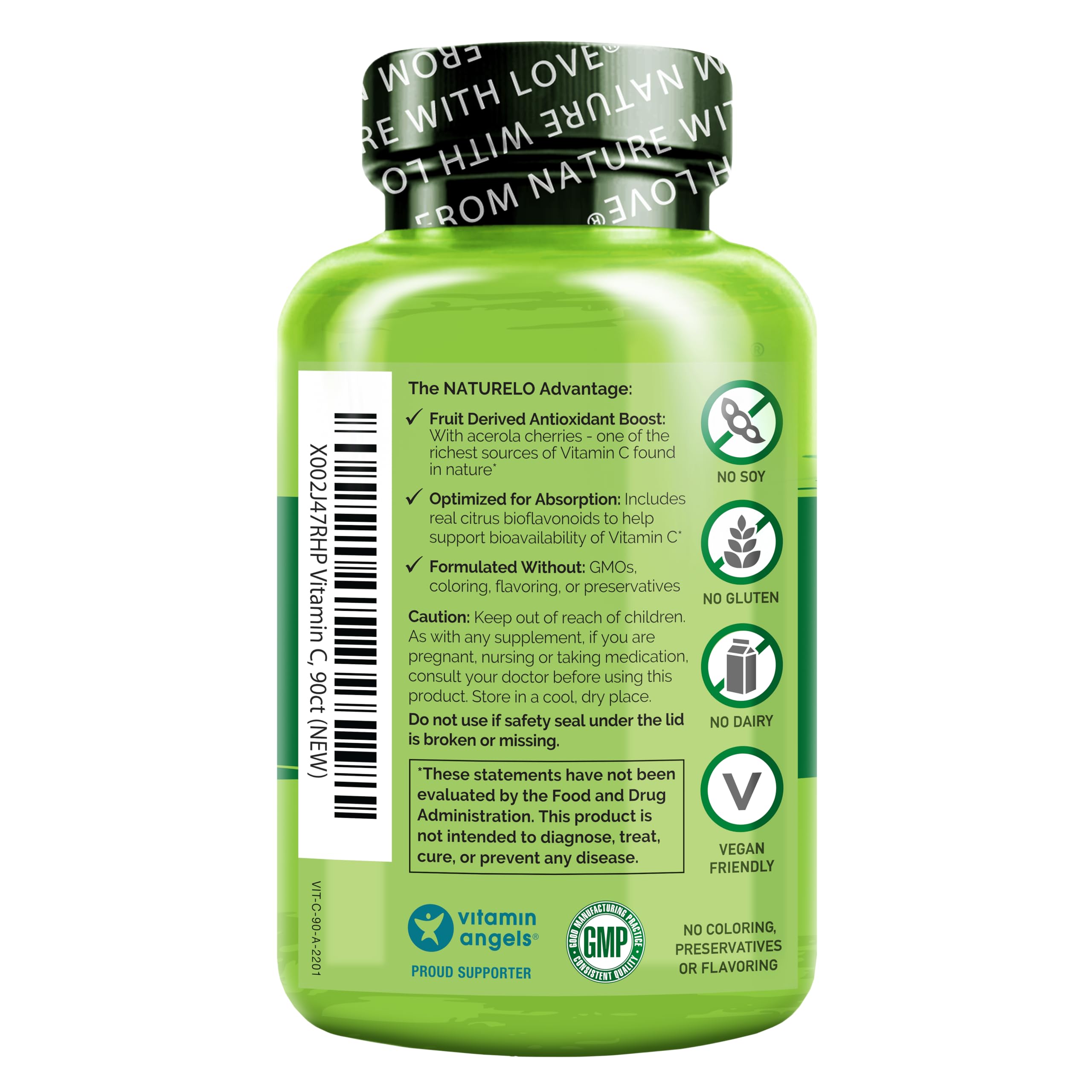 NATURELO Vitamin C Supplement 108g with fresh Acerola cherries