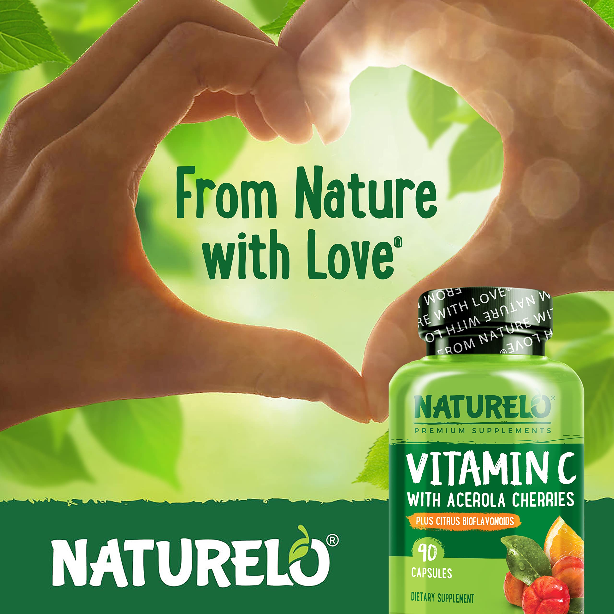 NATURELO Vitamin C Supplement capsules in a hand