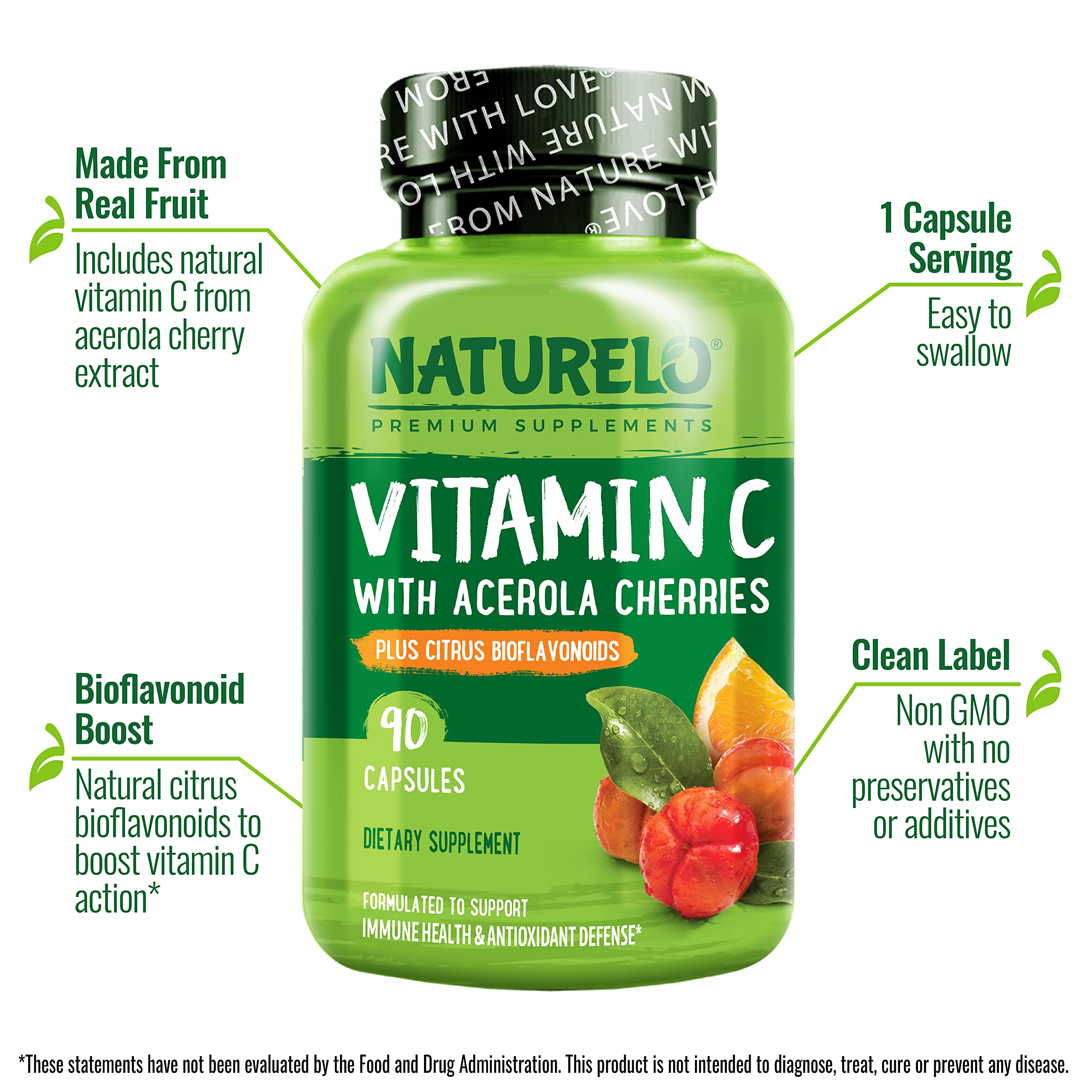 NATURELO Vitamin C Supplement with Acerola Cherry fruit