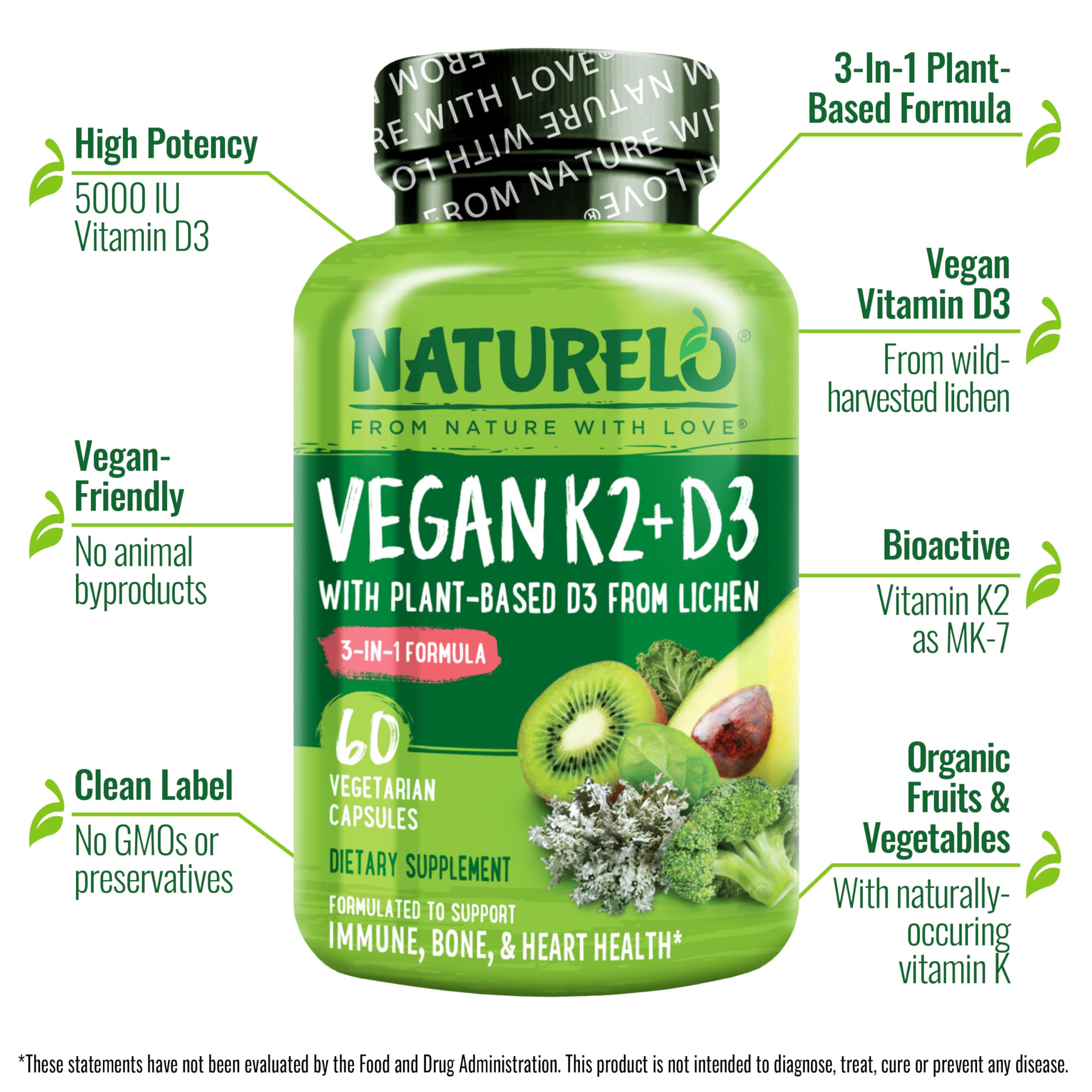 NATURELO Vitamin D3 & K2 Combination 109g capsule format