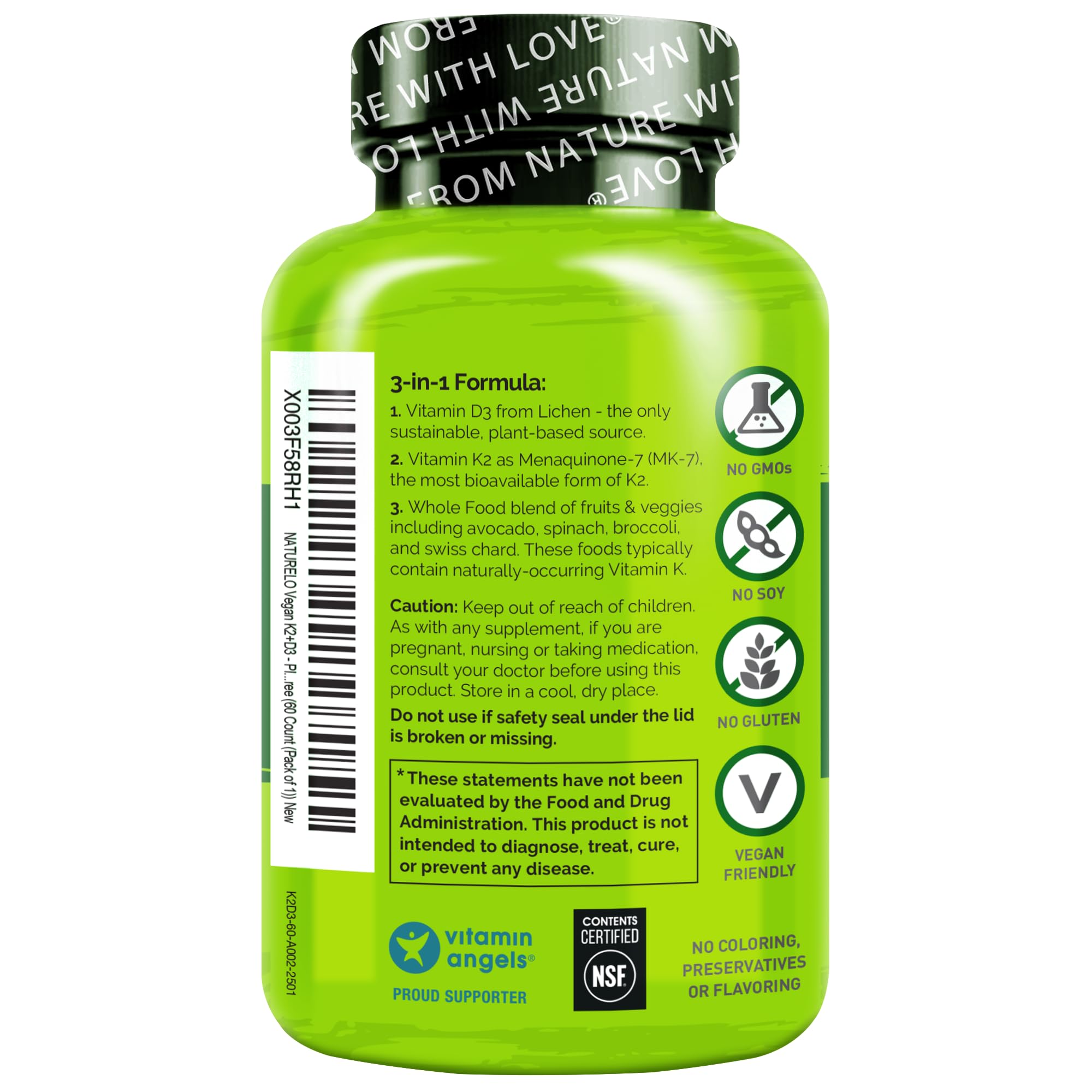 NATURELO Vitamin D3 & K2 Combination 109g with green leaves