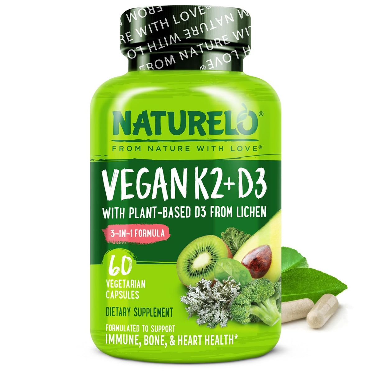 NATURELO Vitamin D3 & K2 combination capsules front view