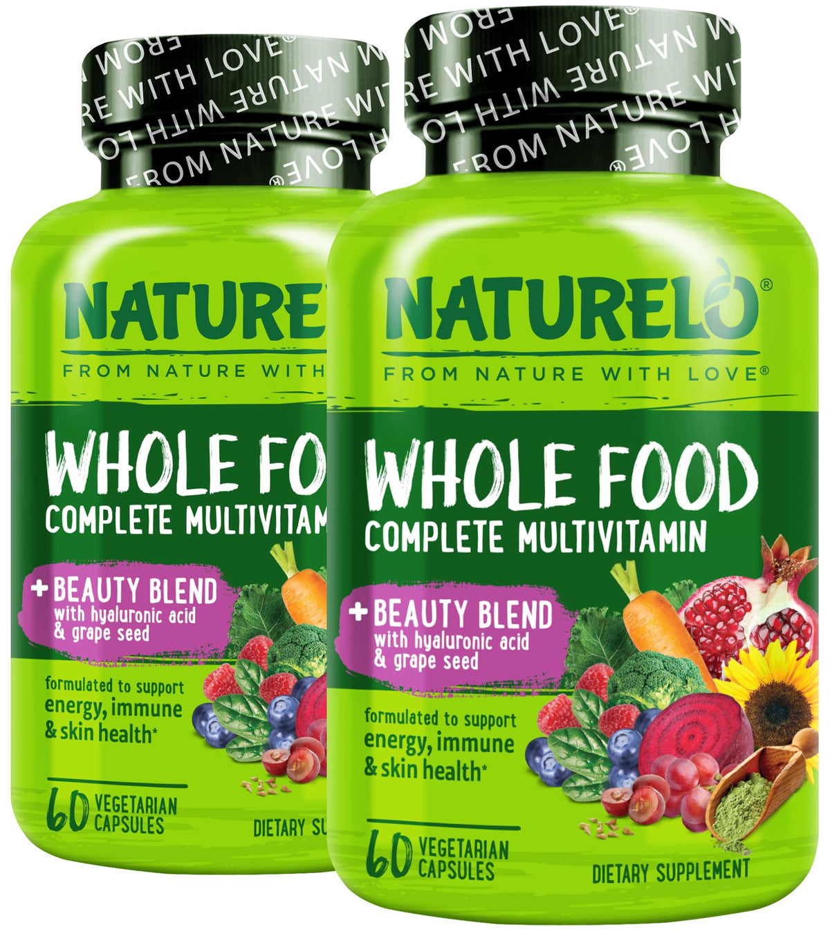 NATURELO Whole Food Multivitamin + Beauty Blend front view packaging
